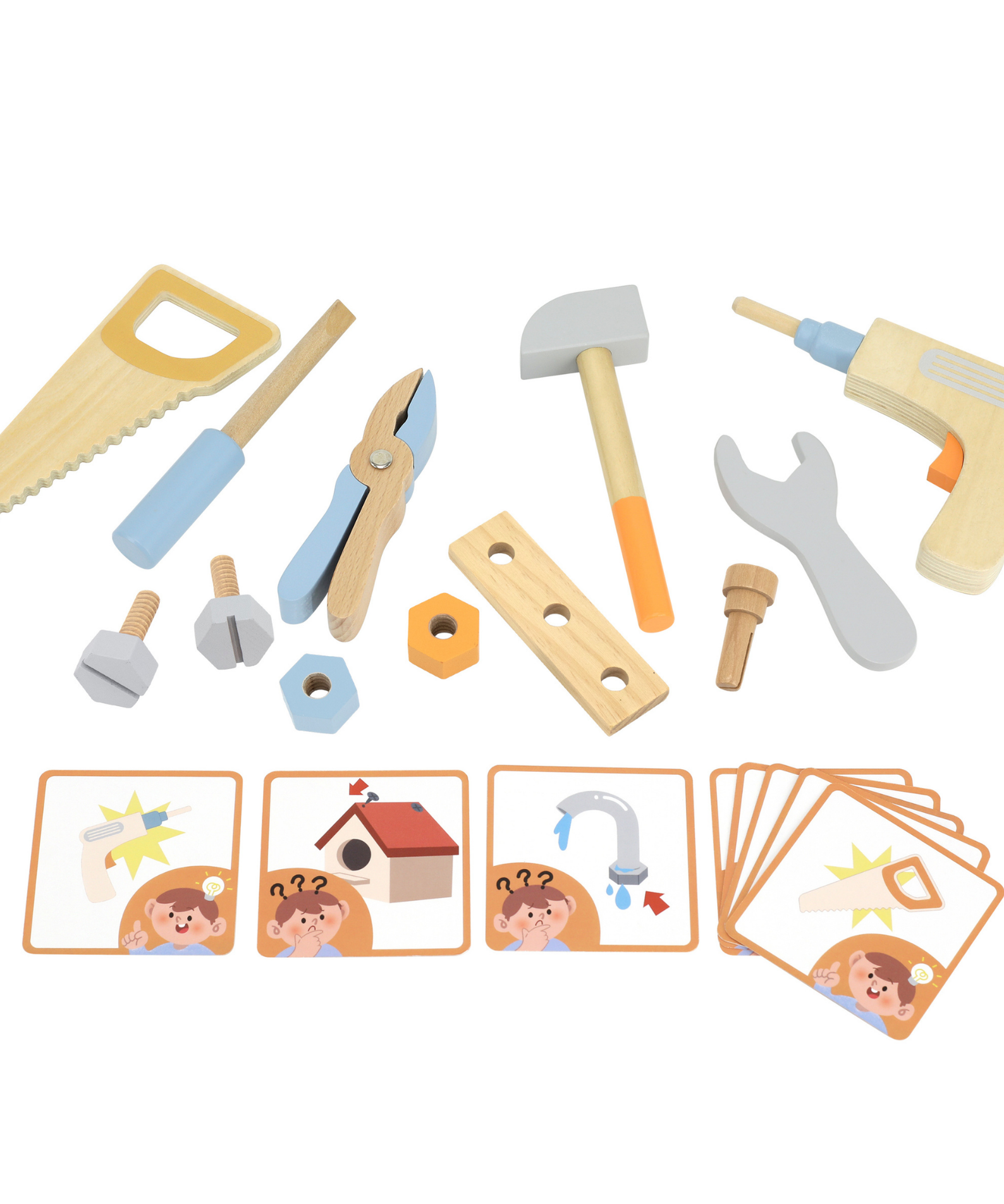 PolarB Wooden Tool Set for Kids Ages 3 and Up  Roleplay Toy with Tools, Screws, and Activity Cards in Storage Case