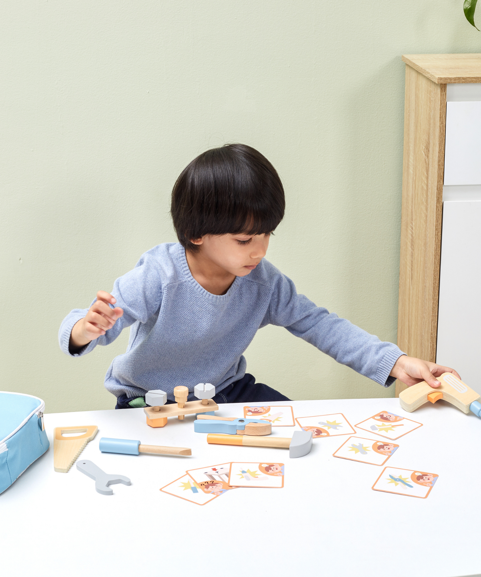 PolarB Wooden Tool Set for Kids Ages 3 and Up  Roleplay Toy with Tools, Screws, and Activity Cards in Storage Case