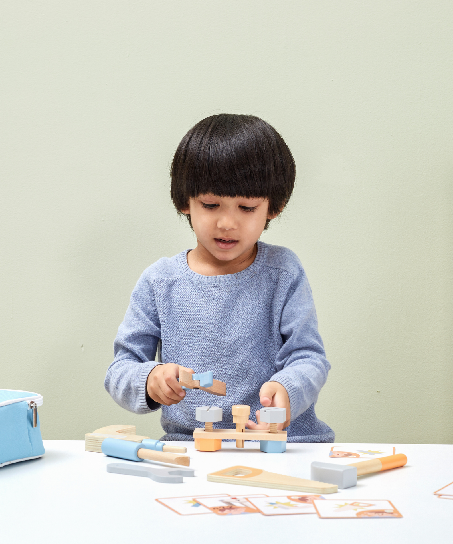 PolarB Wooden Tool Set for Kids Ages 3 and Up  Roleplay Toy with Tools, Screws, and Activity Cards in Storage Case