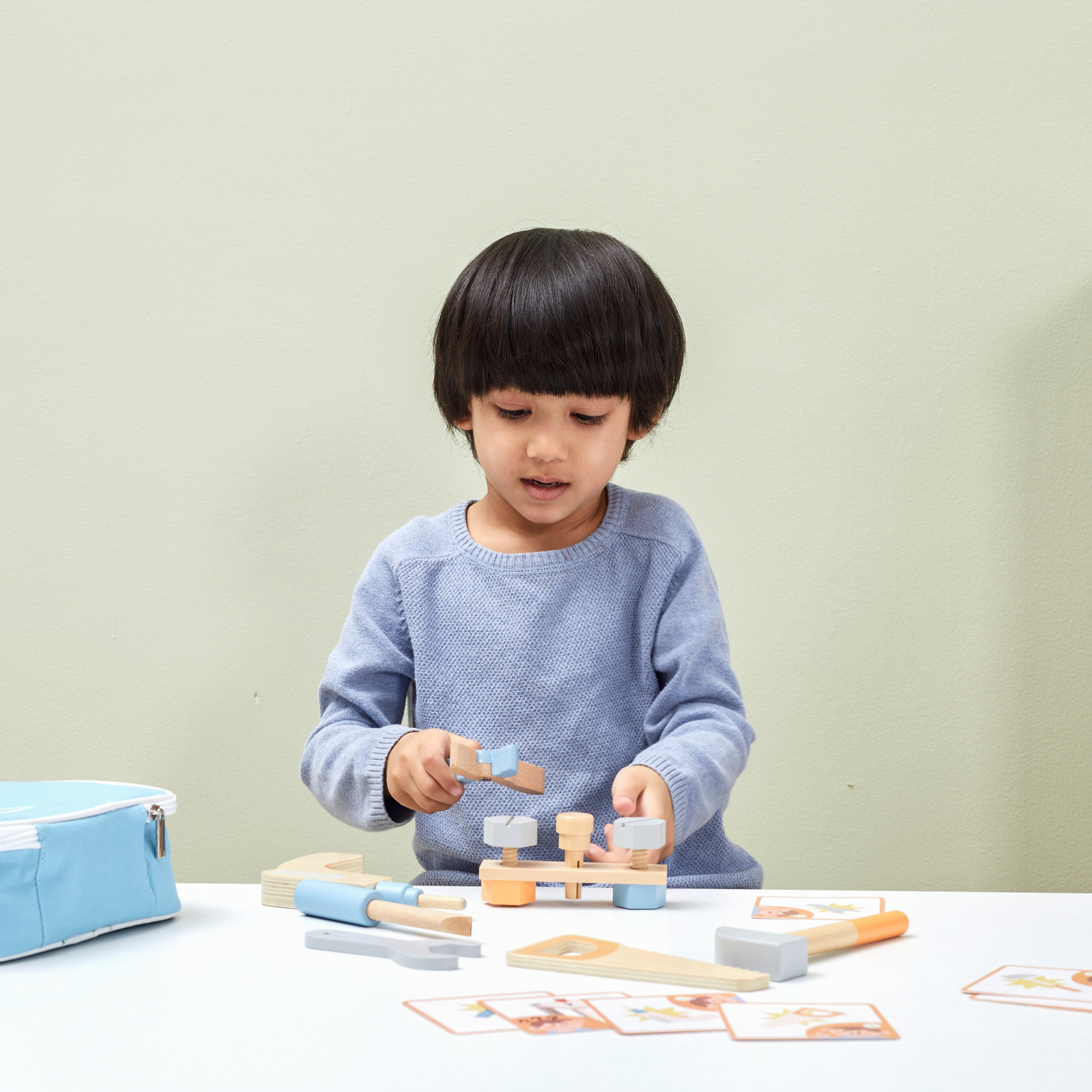 PolarB Wooden Tool Set for Kids Ages 3 and Up  Roleplay Toy with Tools, Screws, and Activity Cards in Storage Case