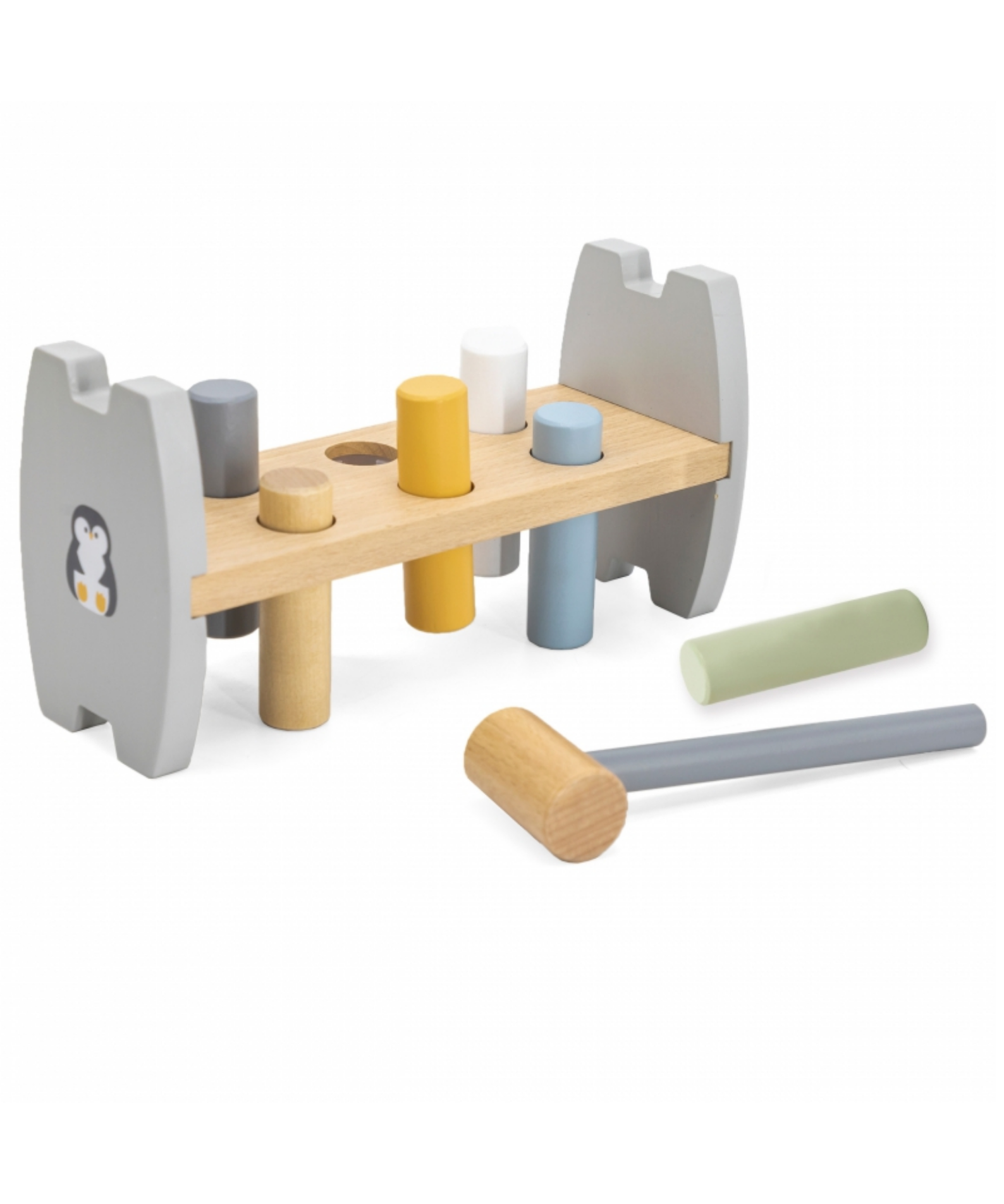 PolarB Wooden Stacking and Pounding Set with Penguin Design, Includes Penguin Stacker and Pounding Bench, Montessori-Inspired Learning Toy for Toddlers Age 1 and Up