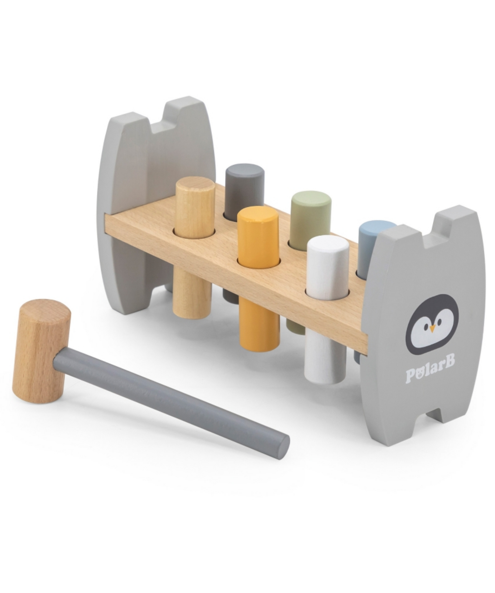 PolarB Wooden Stacking and Pounding Set with Penguin Design, Includes Penguin Stacker and Pounding Bench, Montessori-Inspired Learning Toy for Toddlers Age 1 and Up