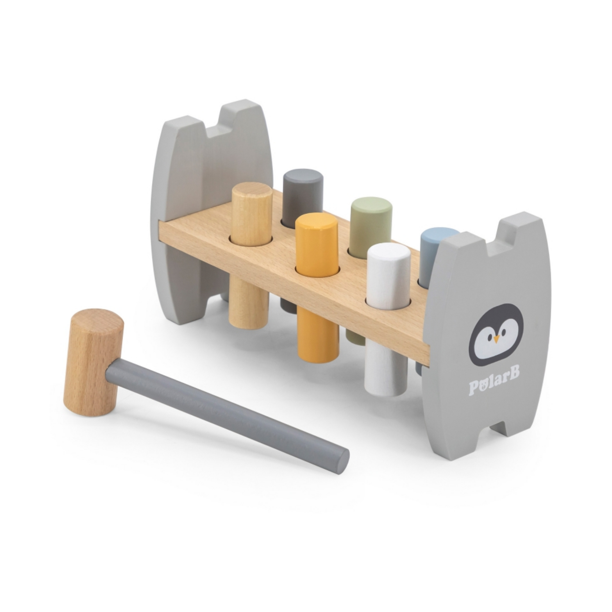 PolarB Wooden Stacking and Pounding Set with Penguin Design, Includes Penguin Stacker and Pounding Bench, Montessori-Inspired Learning Toy for Toddlers Age 1 and Up