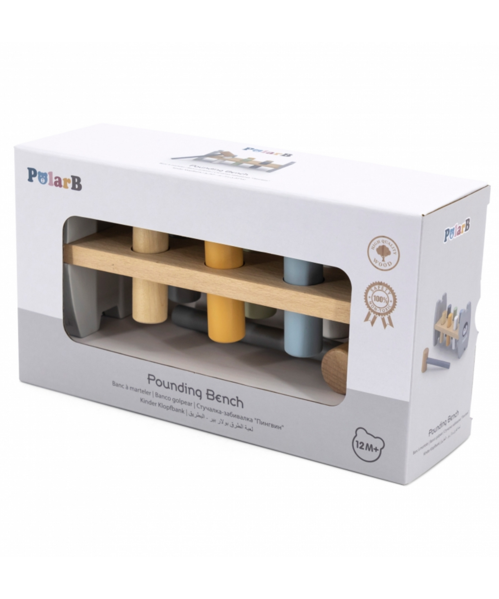 PolarB Wooden Stacking and Pounding Set with Penguin Design, Includes Penguin Stacker and Pounding Bench, Montessori-Inspired Learning Toy for Toddlers Age 1 and Up