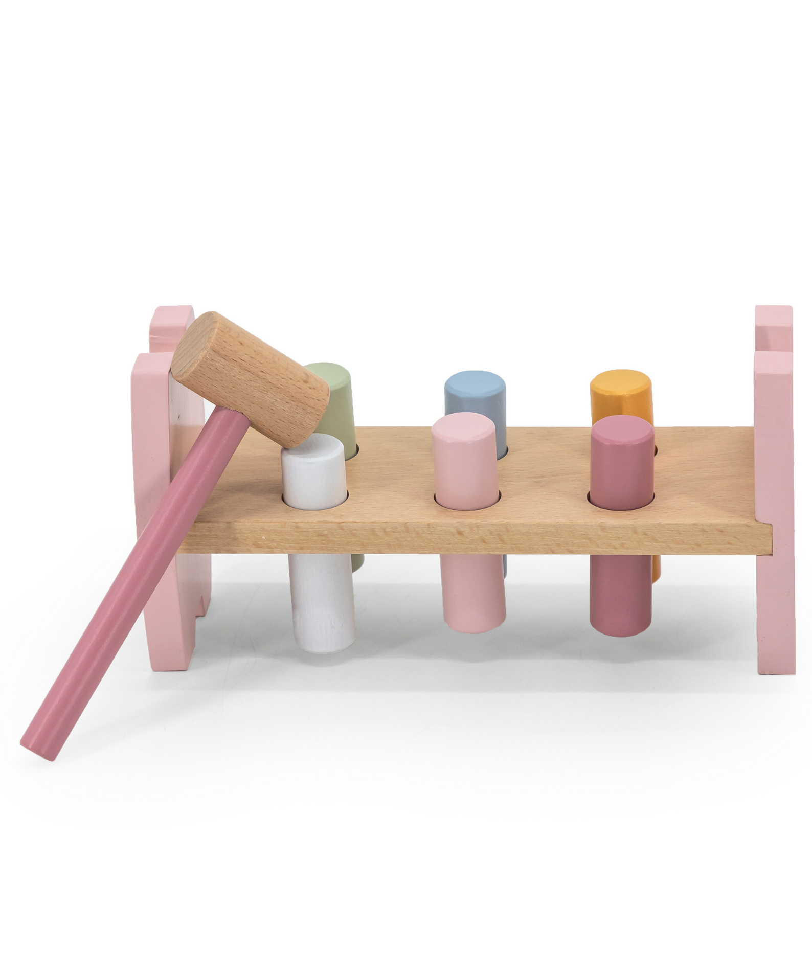 PolarB Wooden Stacking and Pounding Set with Fox Design, Includes Fox Stacker and Pounding Bench, Montessori-Inspired Learning Toy for Toddlers Age 1 and Up