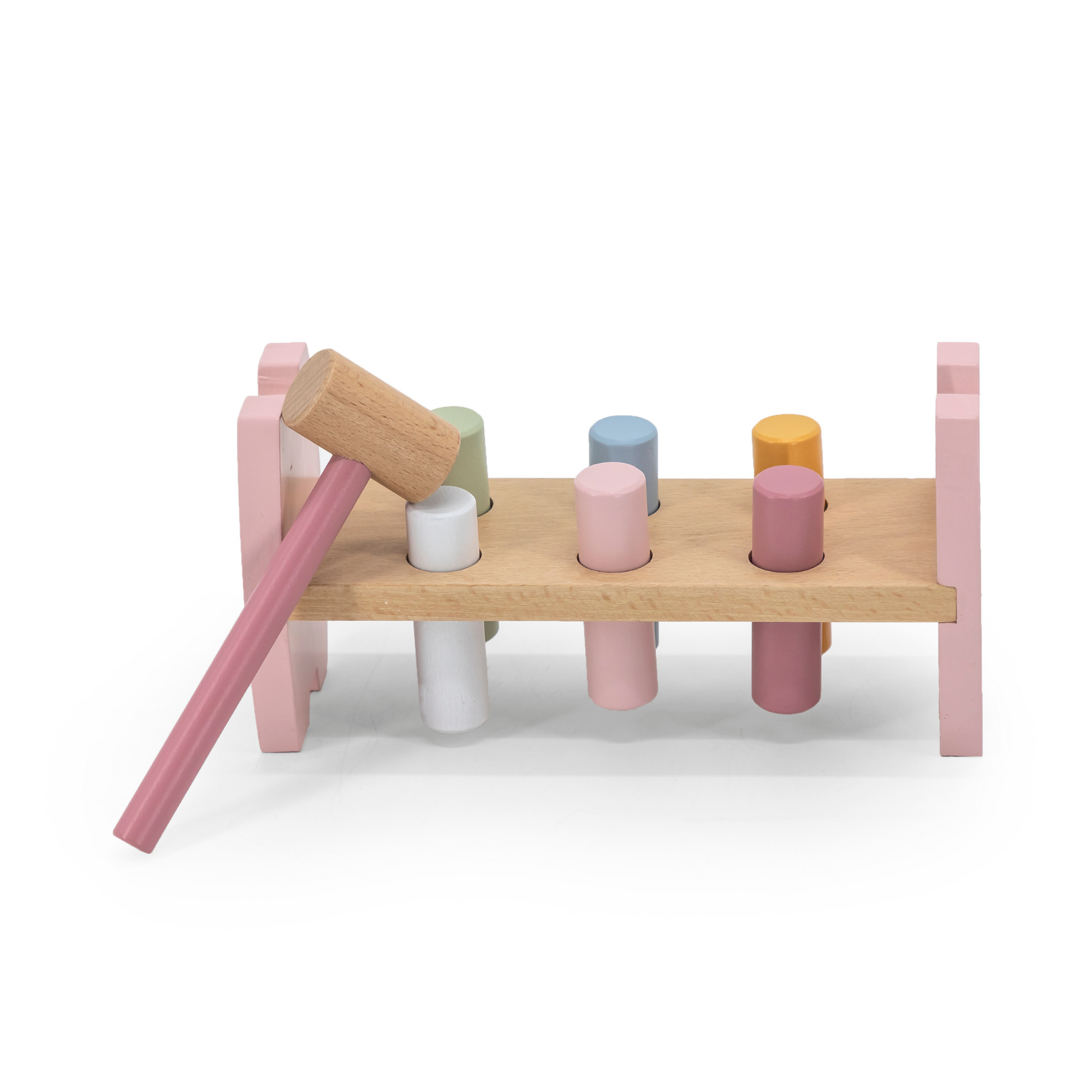 PolarB Wooden Stacking and Pounding Set with Fox Design, Includes Fox Stacker and Pounding Bench, Montessori-Inspired Learning Toy for Toddlers Age 1 and Up