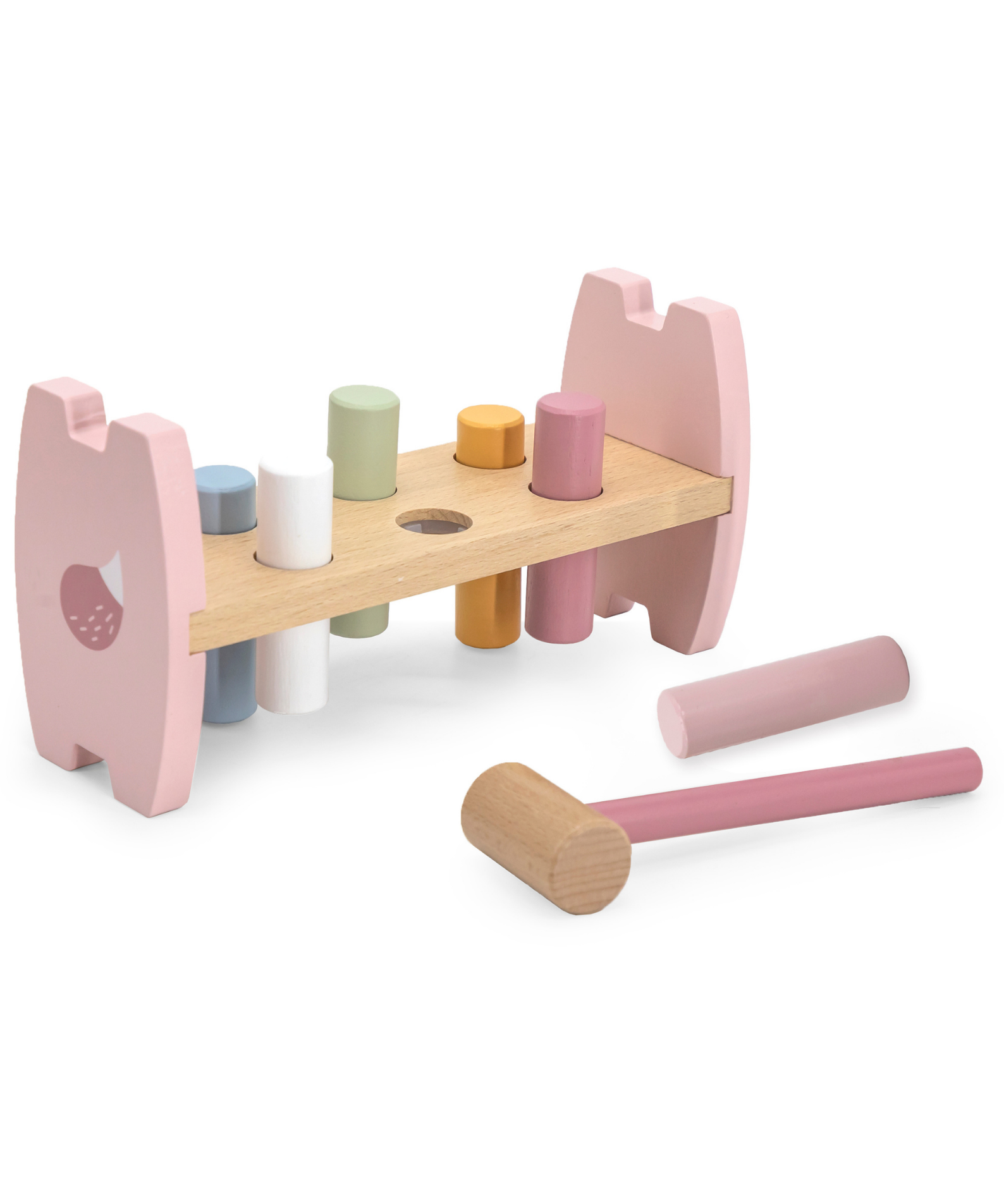 PolarB Wooden Stacking and Pounding Set with Fox Design, Includes Fox Stacker and Pounding Bench, Montessori-Inspired Learning Toy for Toddlers Age 1 and Up