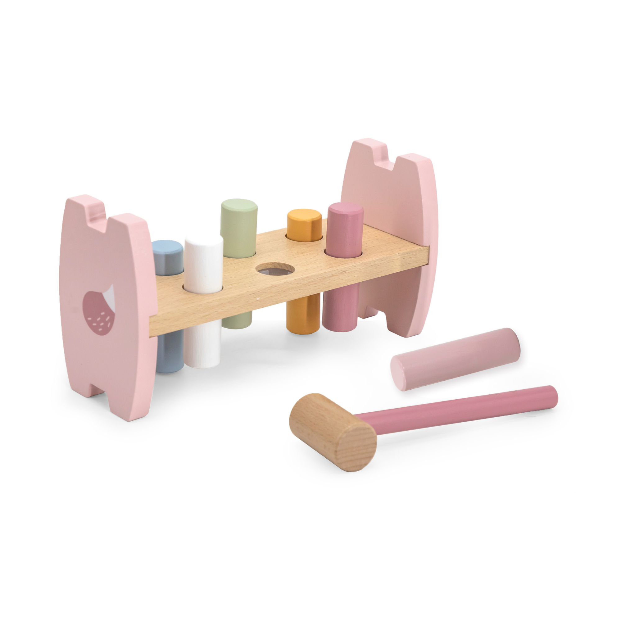 PolarB Wooden Stacking and Pounding Set with Fox Design, Includes Fox Stacker and Pounding Bench, Montessori-Inspired Learning Toy for Toddlers Age 1 and Up