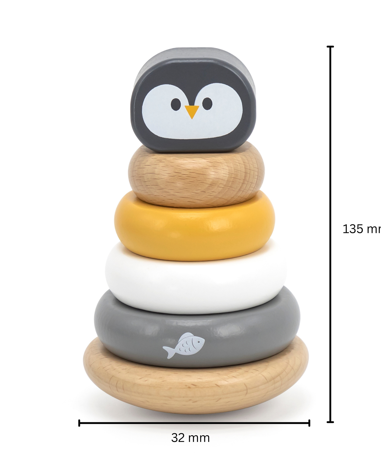 PolarB Penguin Stacker and Pounding Bench, 2-in-1 Wooden Baby Toy with Wobble Stacker and Hammer Bench, Develops Fine Motor Skills and Hand-Eye Coordination, For Ages 12 Months and Up