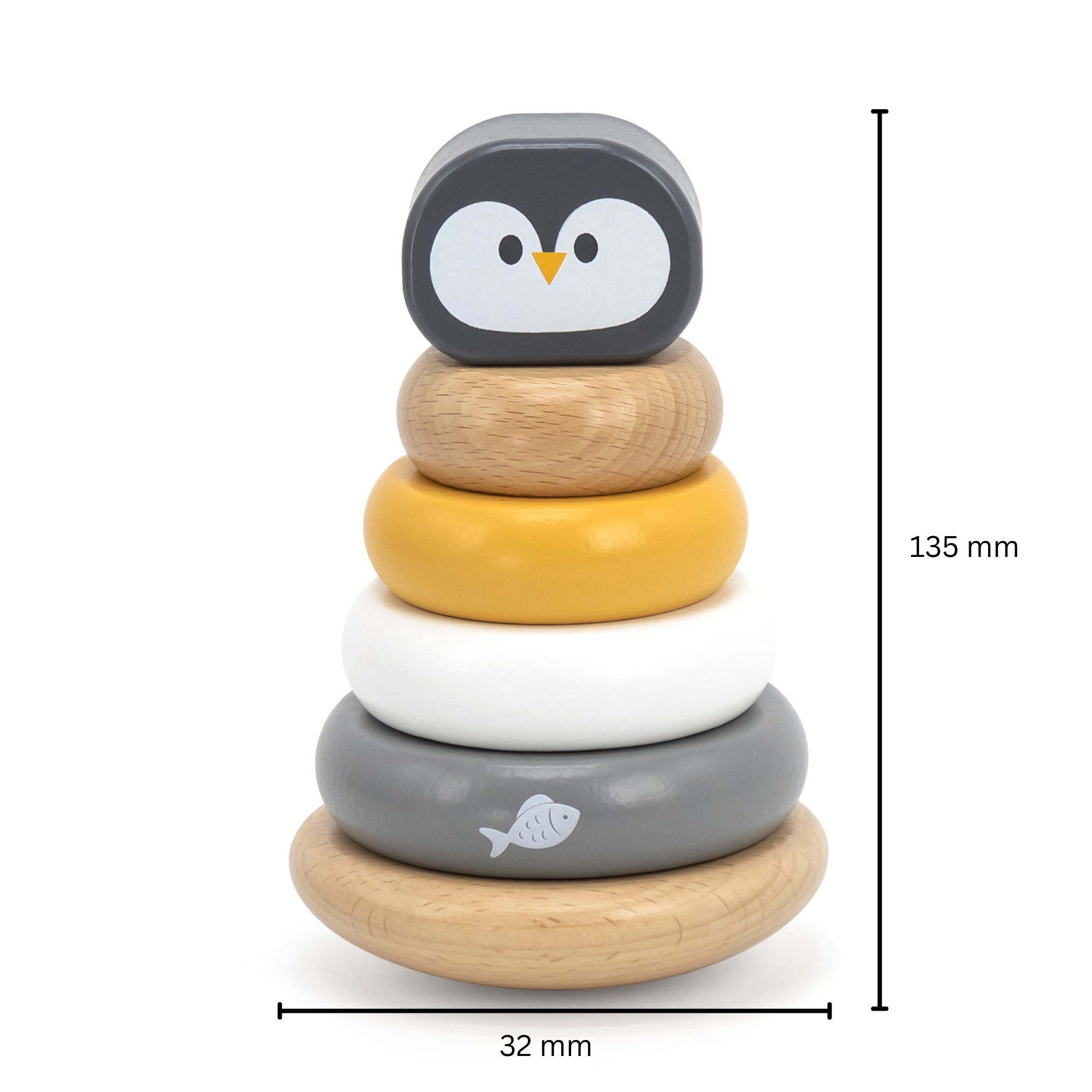 PolarB Penguin Stacker and Pounding Bench, 2-in-1 Wooden Baby Toy with Wobble Stacker and Hammer Bench, Develops Fine Motor Skills and Hand-Eye Coordination, For Ages 12 Months and Up