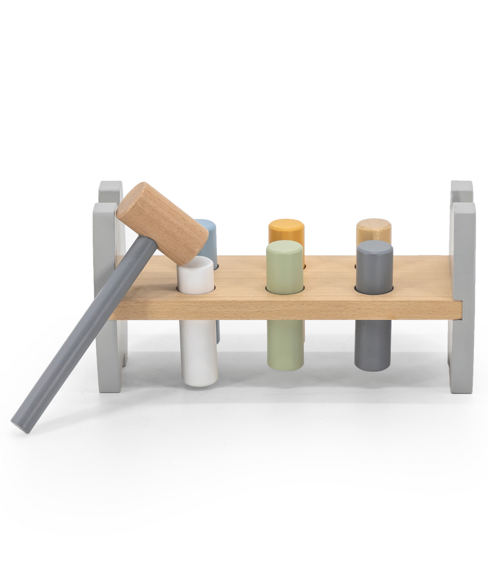 PolarB Penguin Stacker and Pounding Bench, 2-in-1 Wooden Baby Toy with Wobble Stacker and Hammer Bench, Develops Fine Motor Skills and Hand-Eye Coordination, For Ages 12 Months and Up