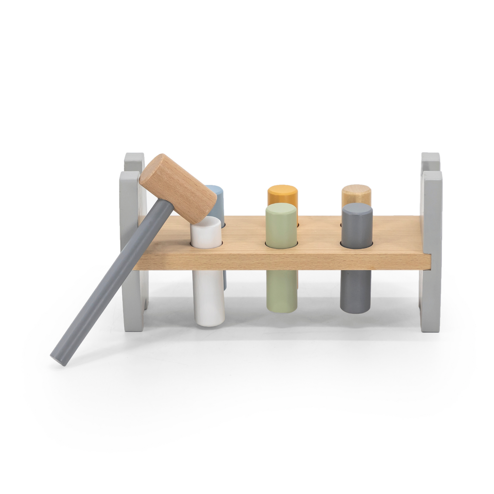 PolarB Penguin Stacker and Pounding Bench, 2-in-1 Wooden Baby Toy with Wobble Stacker and Hammer Bench, Develops Fine Motor Skills and Hand-Eye Coordination, For Ages 12 Months and Up