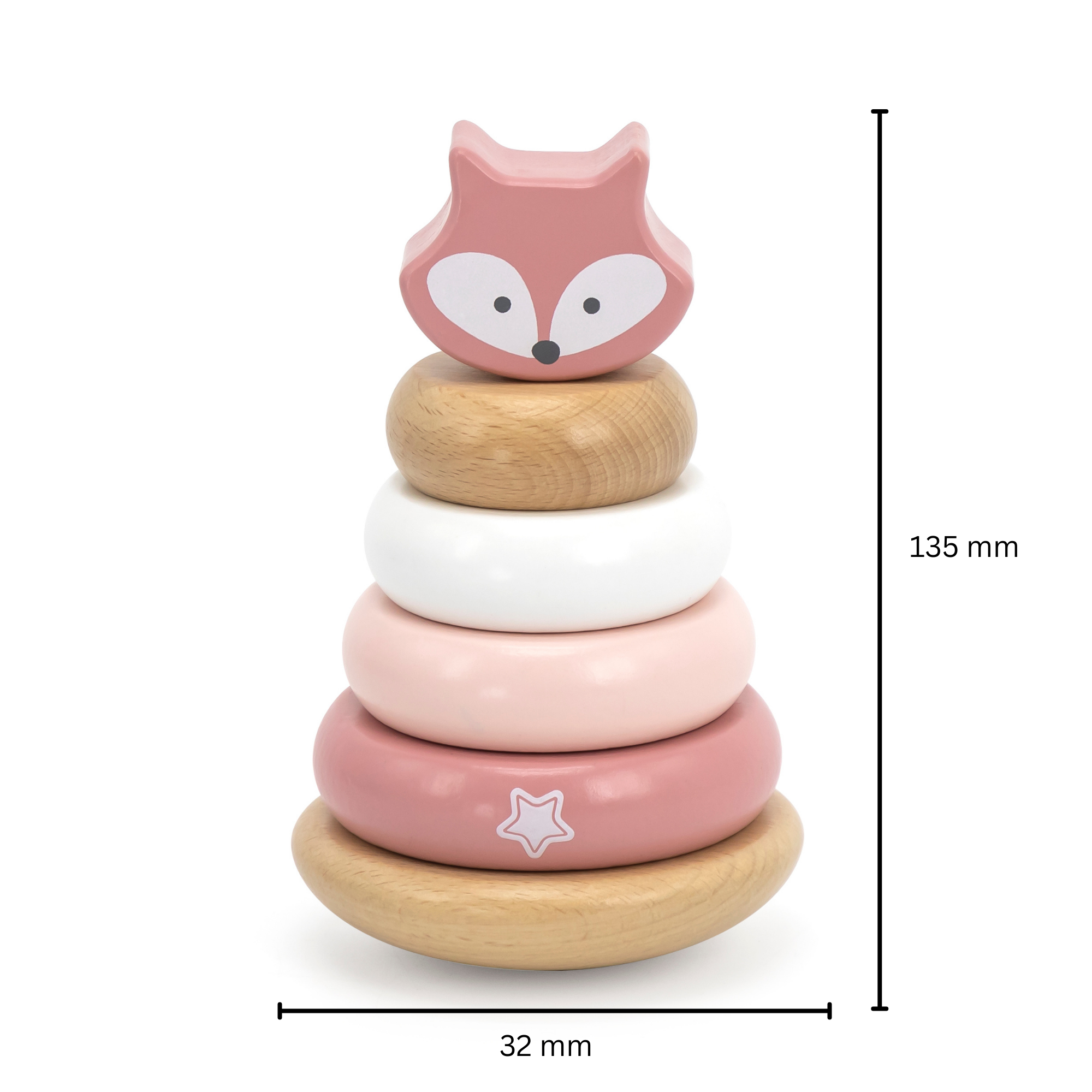 PolarB Fox Stacker and Pounding Bench Toy for Toddlers, 2-in-1 Wooden Fine Motor Skills Activity Toy for Babies, Color Recognition and Coordination Development, Ages 12 Months+