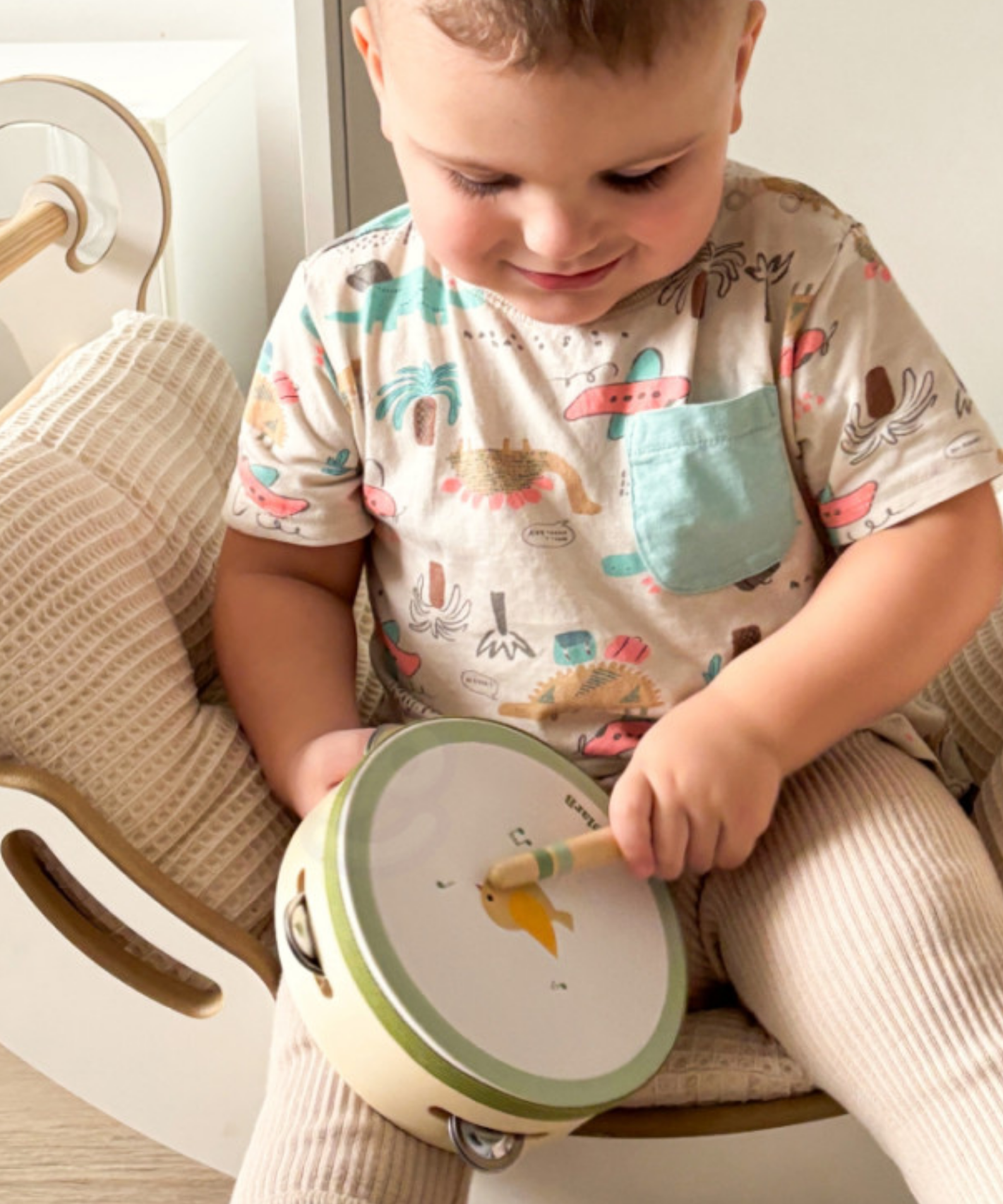 PolarB Bird Wooden Music Set for Toddlers, Includes Tambourine, Maracas and Xylophone, Musical Instrument Toy Kit for Early Learning and Creative Play, 18 Months and Up