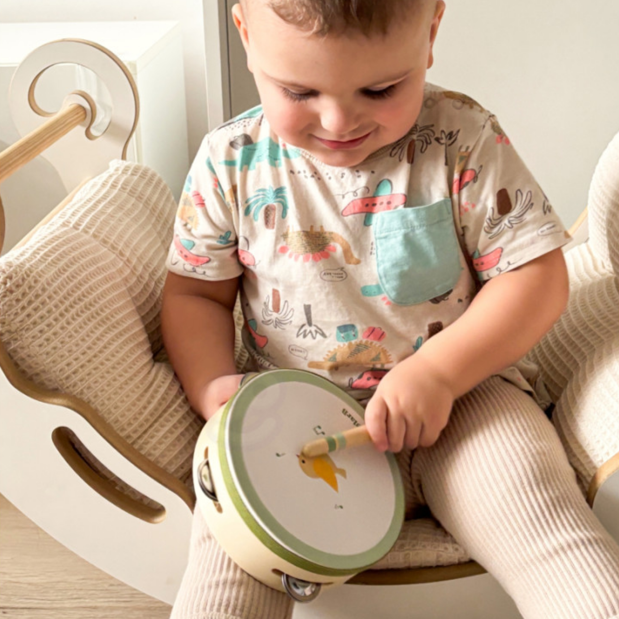 PolarB Bird Wooden Music Set for Toddlers, Includes Tambourine, Maracas and Xylophone, Musical Instrument Toy Kit for Early Learning and Creative Play, 18 Months and Up