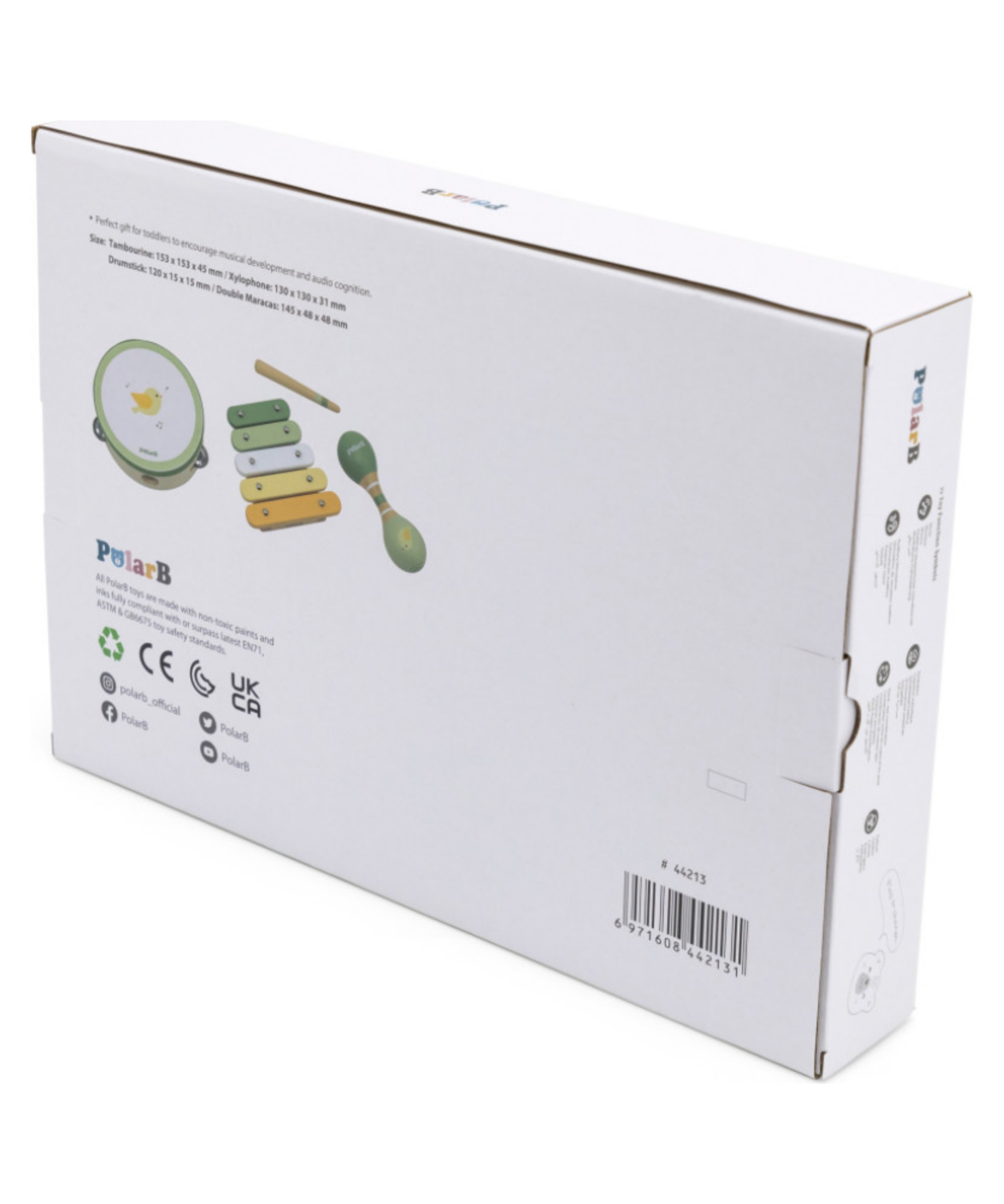 PolarB Bird Wooden Music Set for Toddlers, Includes Tambourine, Maracas and Xylophone, Musical Instrument Toy Kit for Early Learning and Creative Play, 18 Months and Up