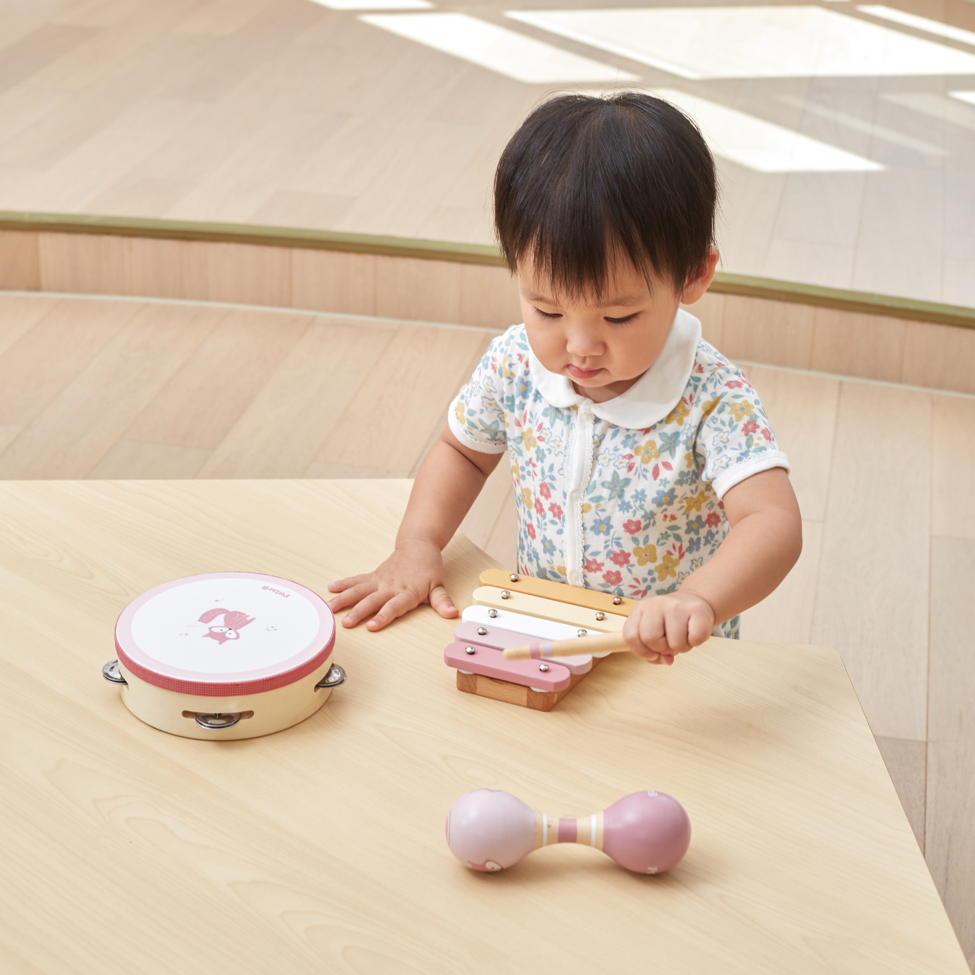 PolarB Fox Wooden Music Set for Toddlers, Includes Tambourine, Maracas and Xylophone, Musical Instrument Toy Kit for Early Learning and Creative Play, 18 Months and Up