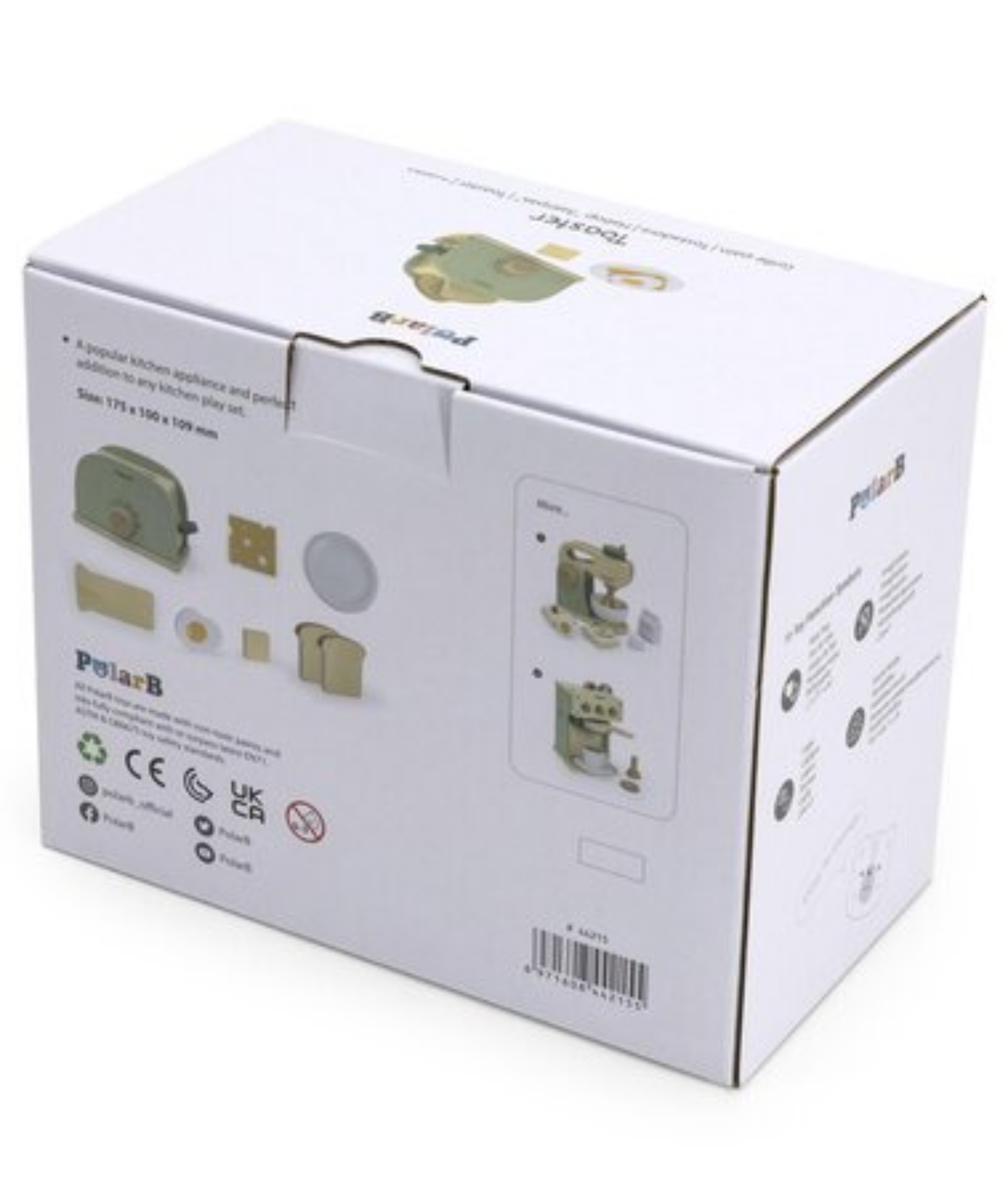 PolarB Wooden Toaster Set for Kids, Pretend Play Kitchen Toy with Bread, Egg, Cheese, Butter and Plate, Role Play Appliance for Children Ages 3 and Up