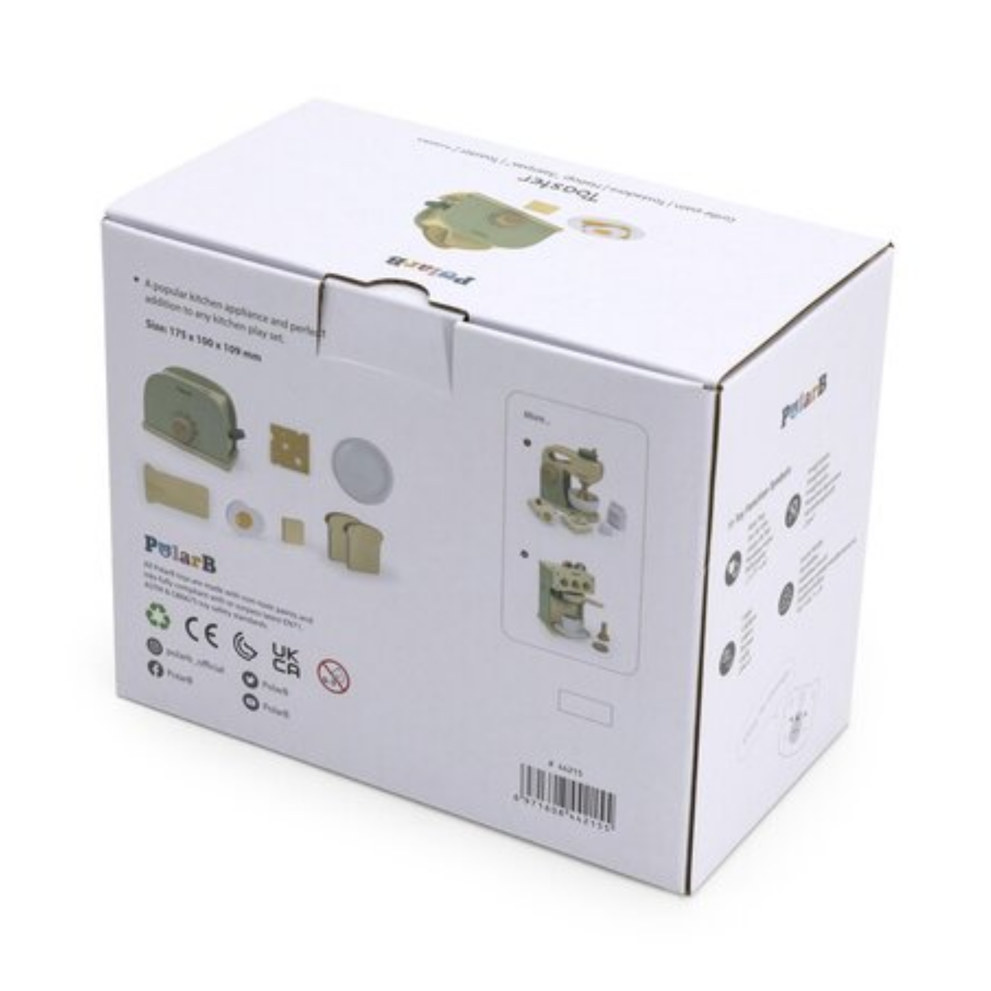 PolarB Wooden Toaster Set for Kids, Pretend Play Kitchen Toy with Bread, Egg, Cheese, Butter and Plate, Role Play Appliance for Children Ages 3 and Up