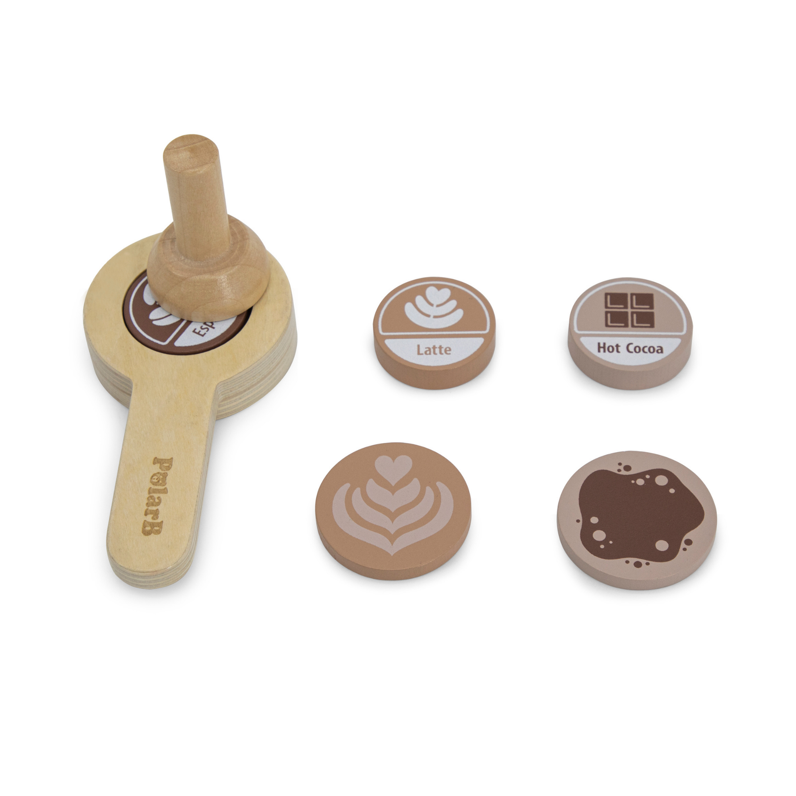PolarB Wooden Coffee Machine Toy for Kids, Pretend Play Cafe Set with Cup, Saucer, Coffee Pods and Accessories, Role Play Barista Toy for Ages 3 and Up