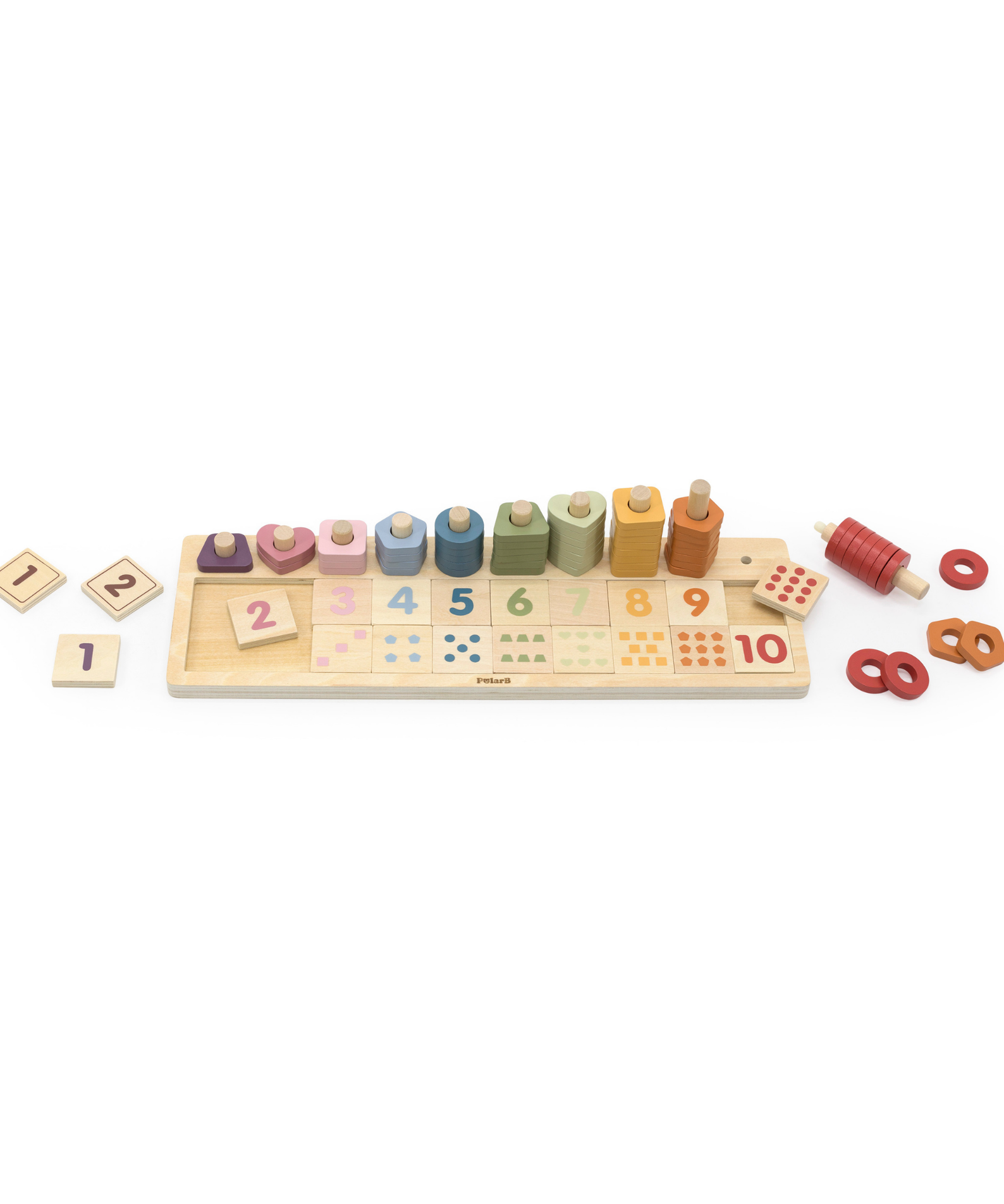PolarB Count and Match Wooden Educational Toy, 86-Piece Montessori Math Set with 55 Colorful Rings & 20 Number Blocks, Early Learning for Toddlers & Preschoolers Ages 3+