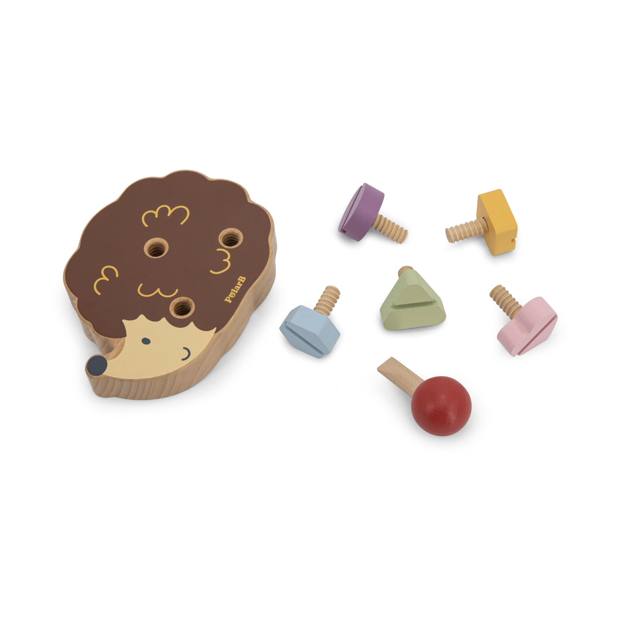 PolarB Wooden Pull Along Hedgehog Toy with Shape Sorting Wheel, Montessori-Inspired Non-Toxic Educational Toy for Toddlers, Promotes Motor Skills and Coordination, Multicolored, Age 24 Months Plus