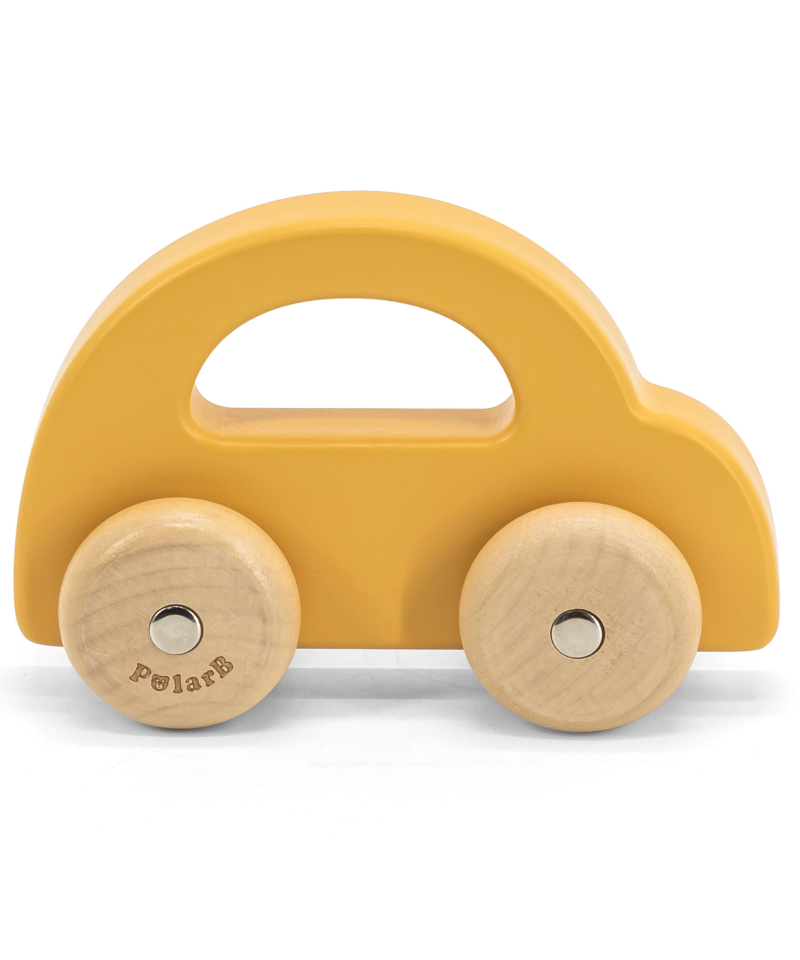 PolarB Wooden Car Push and Pull Toy for Babies, Montessori-Inspired Natural Wood Vehicle with Smooth Wheels, Pastel Tones, Safe for 6 Months and Up, Yellow