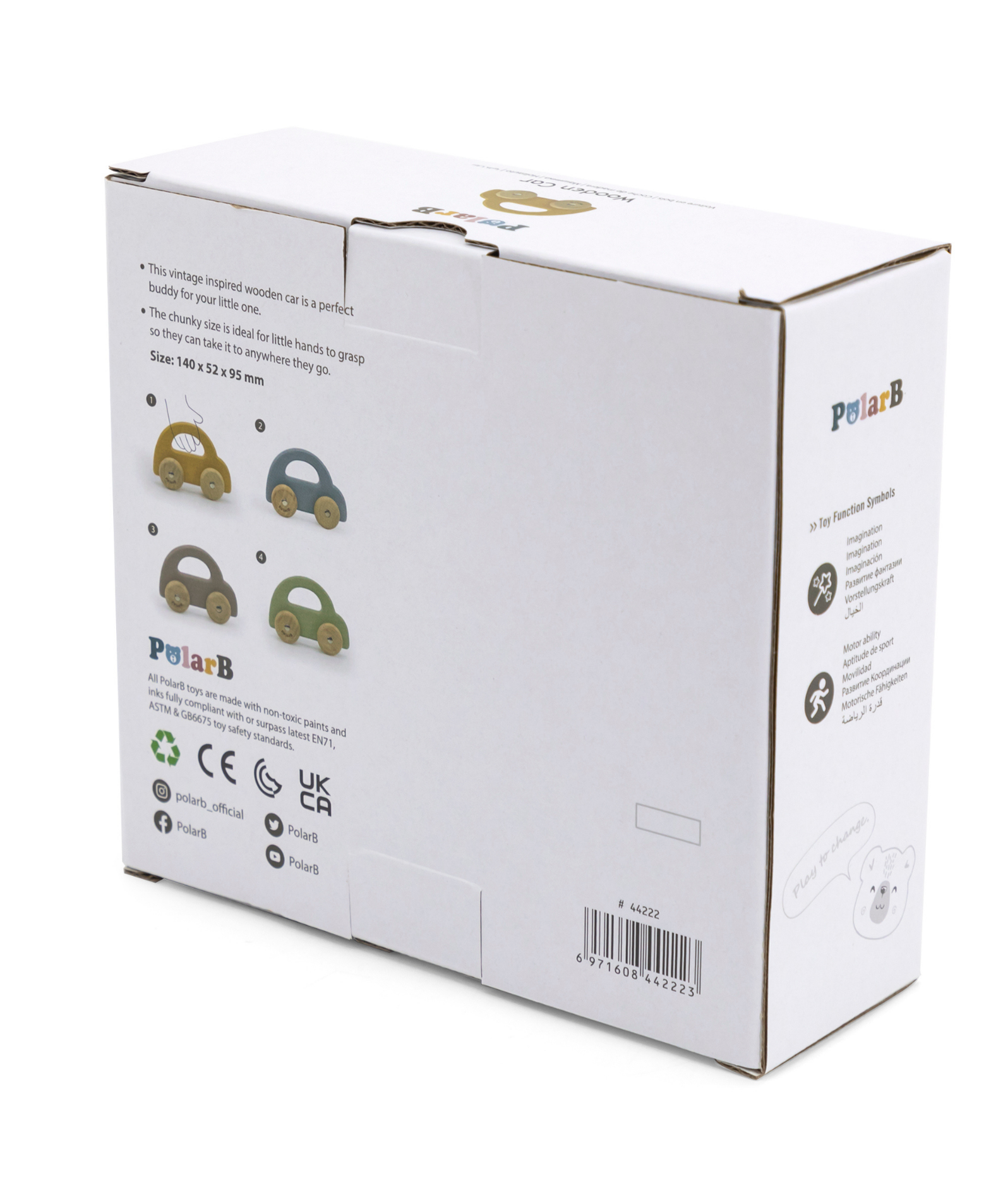 PolarB Wooden Car Push and Pull Toy for Babies, Montessori-Inspired Natural Wood Vehicle with Smooth Wheels, Pastel Tones, Safe for 6 Months and Up, Yellow