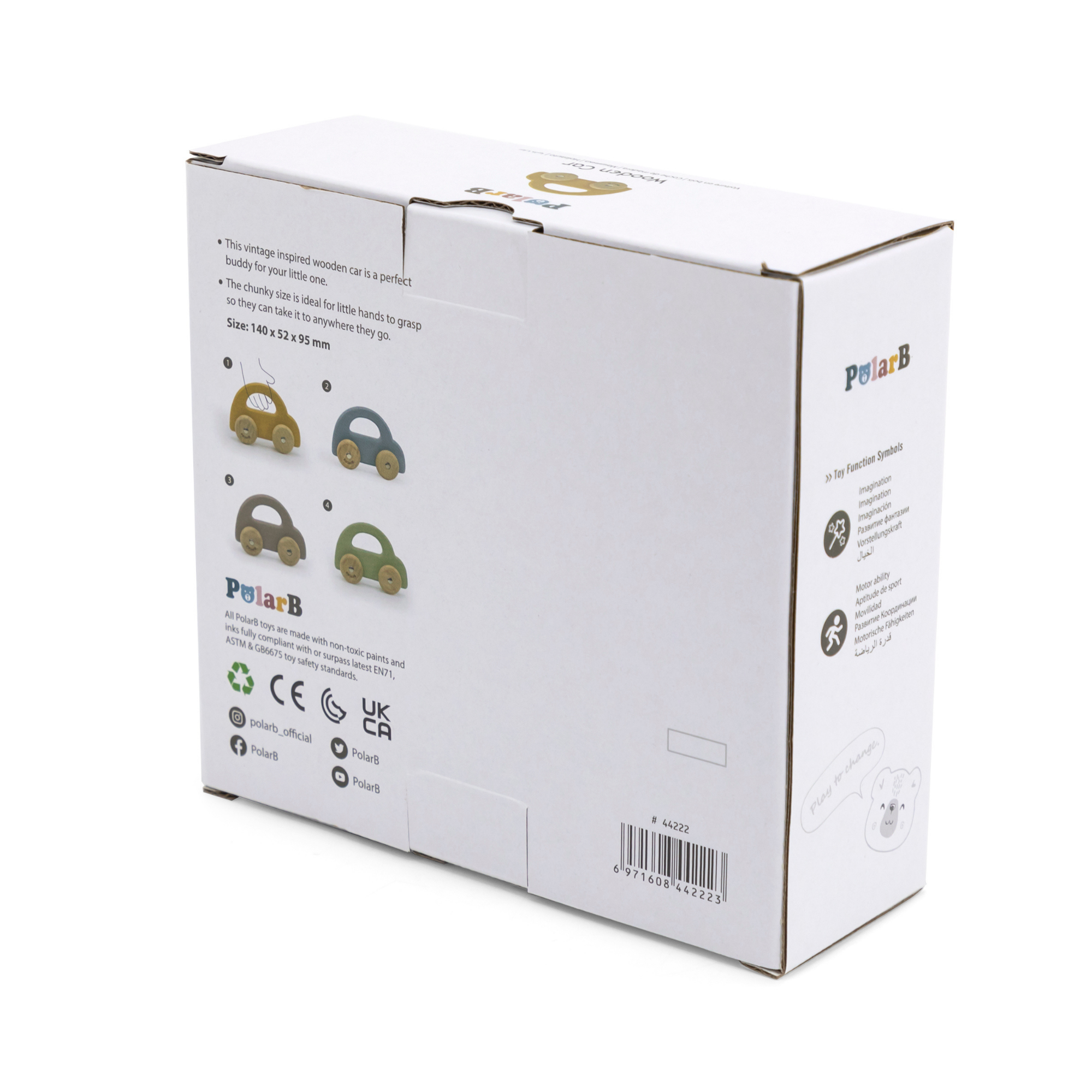 PolarB Wooden Car Push and Pull Toy for Babies, Montessori-Inspired Natural Wood Vehicle with Smooth Wheels, Pastel Tones, Safe for 6 Months and Up, Yellow