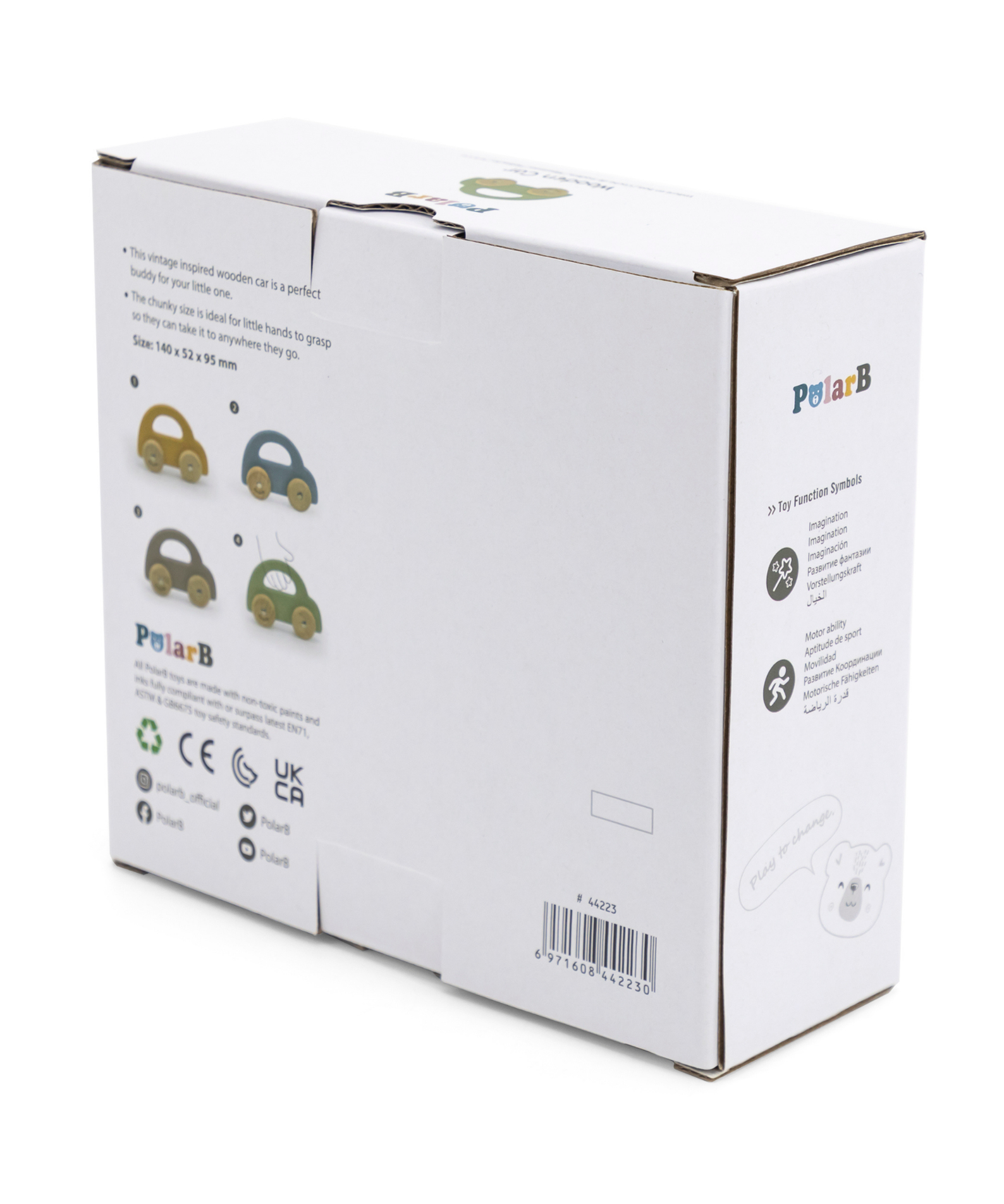 PolarB Wooden Car Push and Pull Toy for Babies, Montessori-Inspired Natural Wood Vehicle with Smooth Wheels, Pastel Tones, Safe for 6 Months and Up, Green