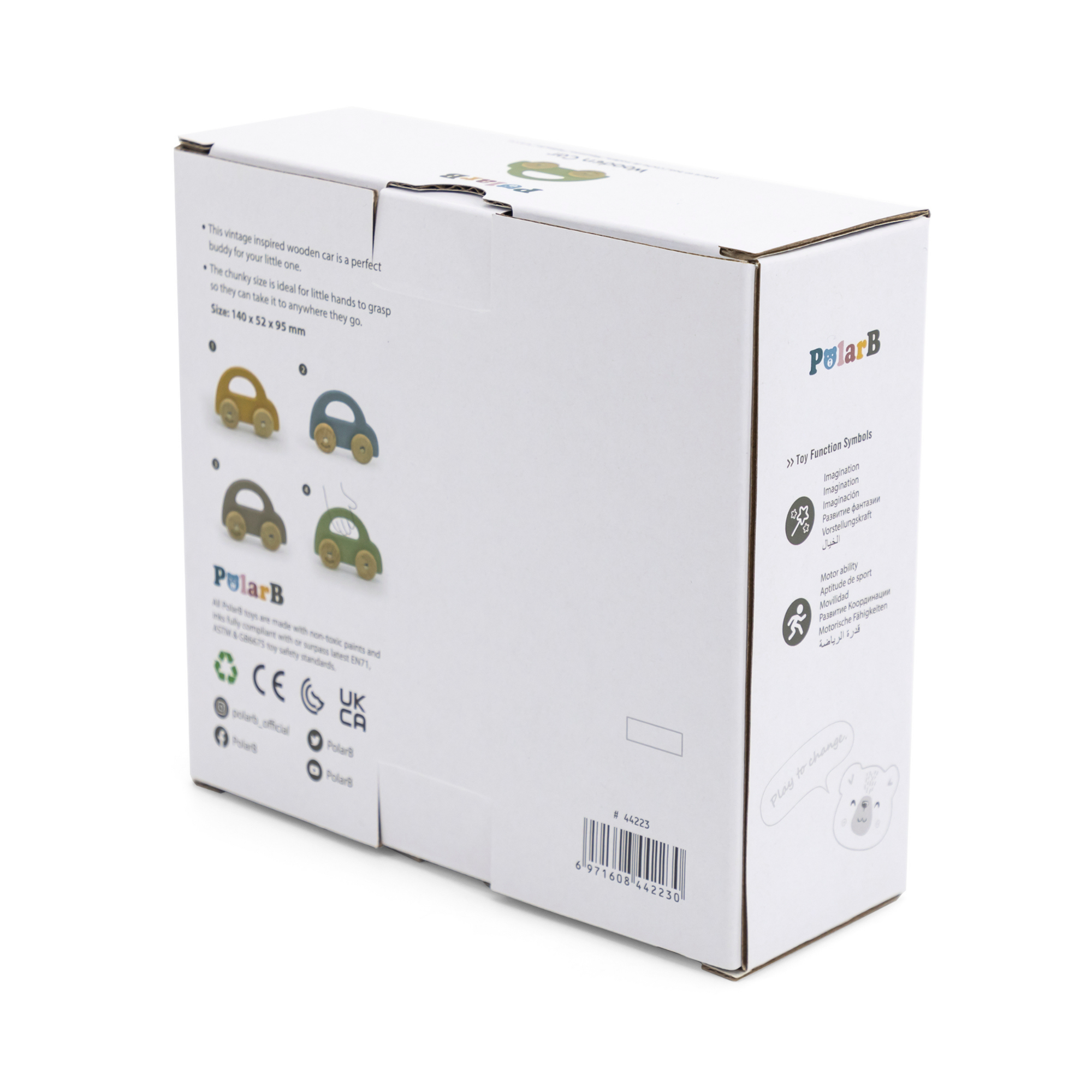 PolarB Wooden Car Push and Pull Toy for Babies, Montessori-Inspired Natural Wood Vehicle with Smooth Wheels, Pastel Tones, Safe for 6 Months and Up, Green