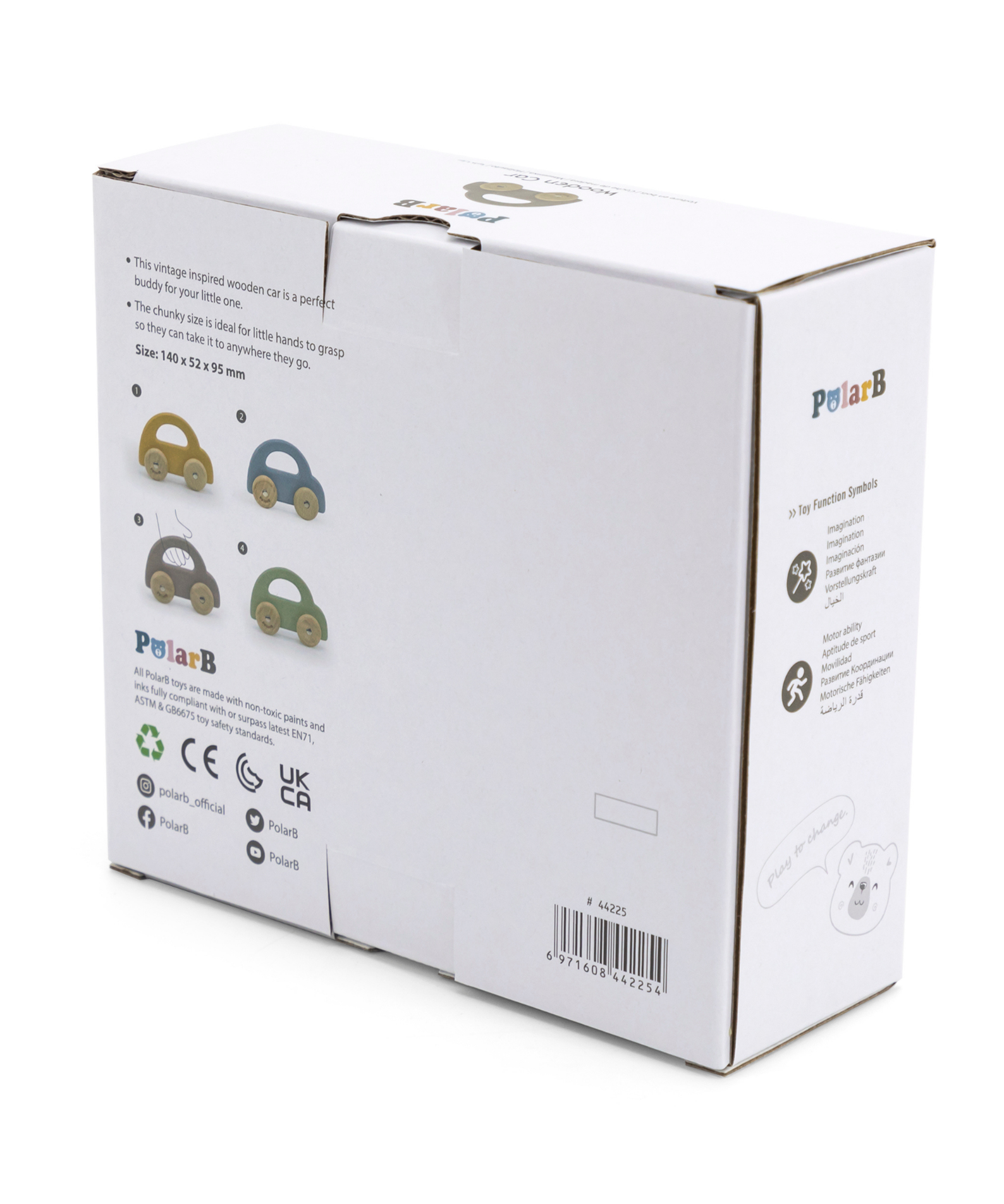 PolarB Wooden Car Push and Pull Toy for Babies, Montessori-Inspired Natural Wood Vehicle with Smooth Wheels, Pastel Tones, Safe for 6 Months and Up, Brown