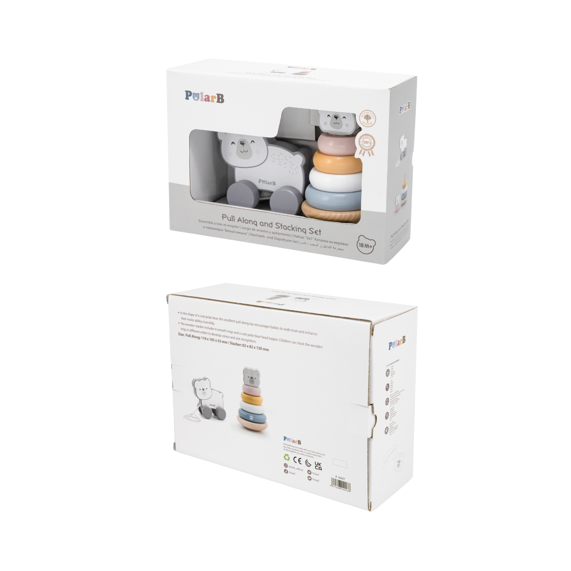 PolarB Colorful Wooden Tower Game with Dice, Family Stacking Game with 54 Beech Wood Blocks and 2 Dice, Educational Dexterity Game for Ages 3+