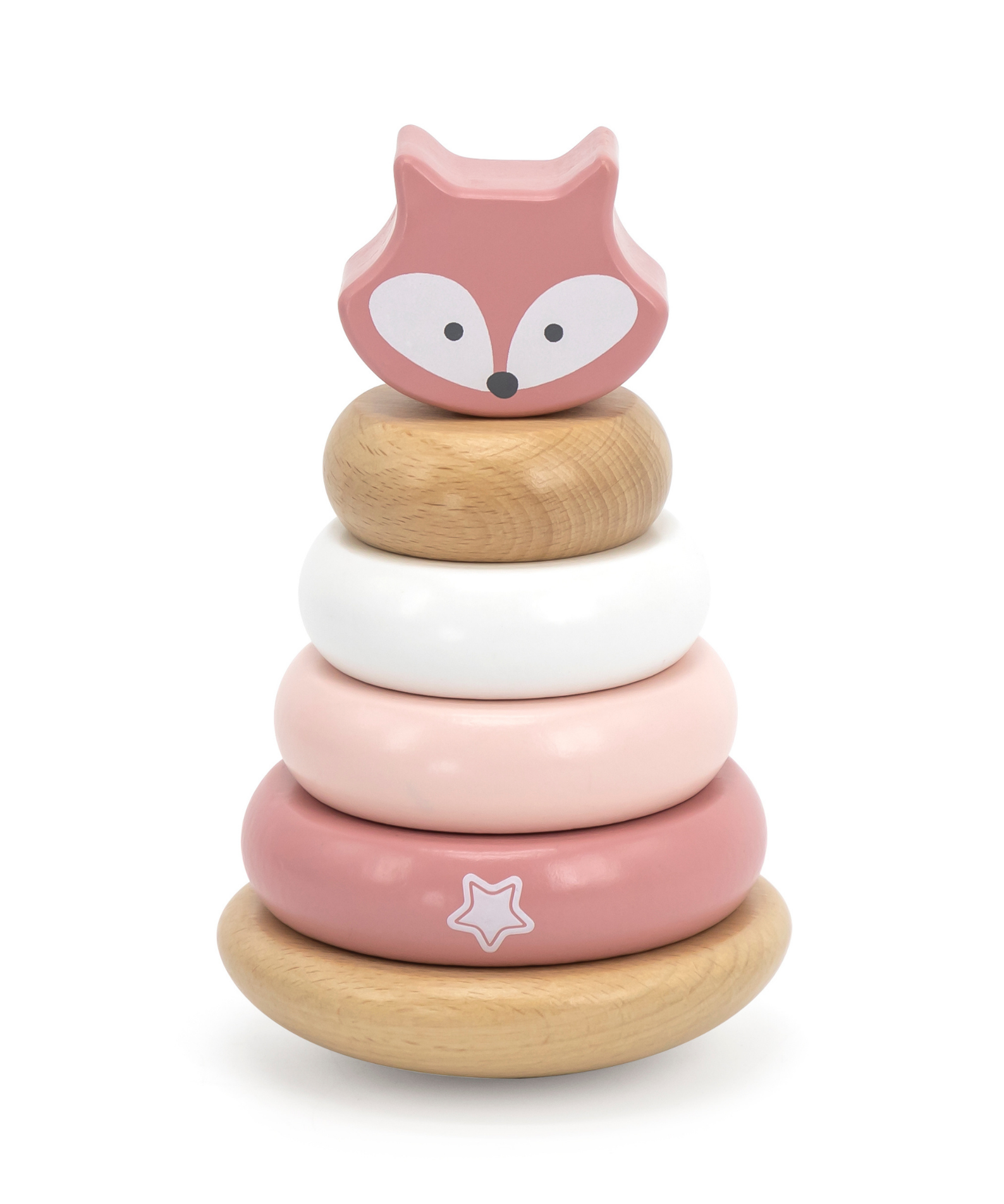 PolarB Wooden Fox Pull-Along and Stacker Toy Set, Educational Toddler Toys for Walking, Fine Motor Skills, and Color Recognition, Ages 18 Months+