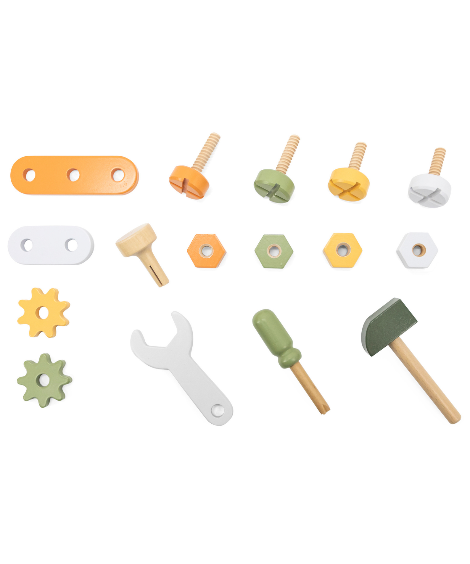 PolarB Wooden Tool Box Set by, DIY Role Play Kit with Hammer, Wrench, Screwdriver, Bolts, Nuts and Gears, Educational Toy for Toddlers, Ages 3 and Up