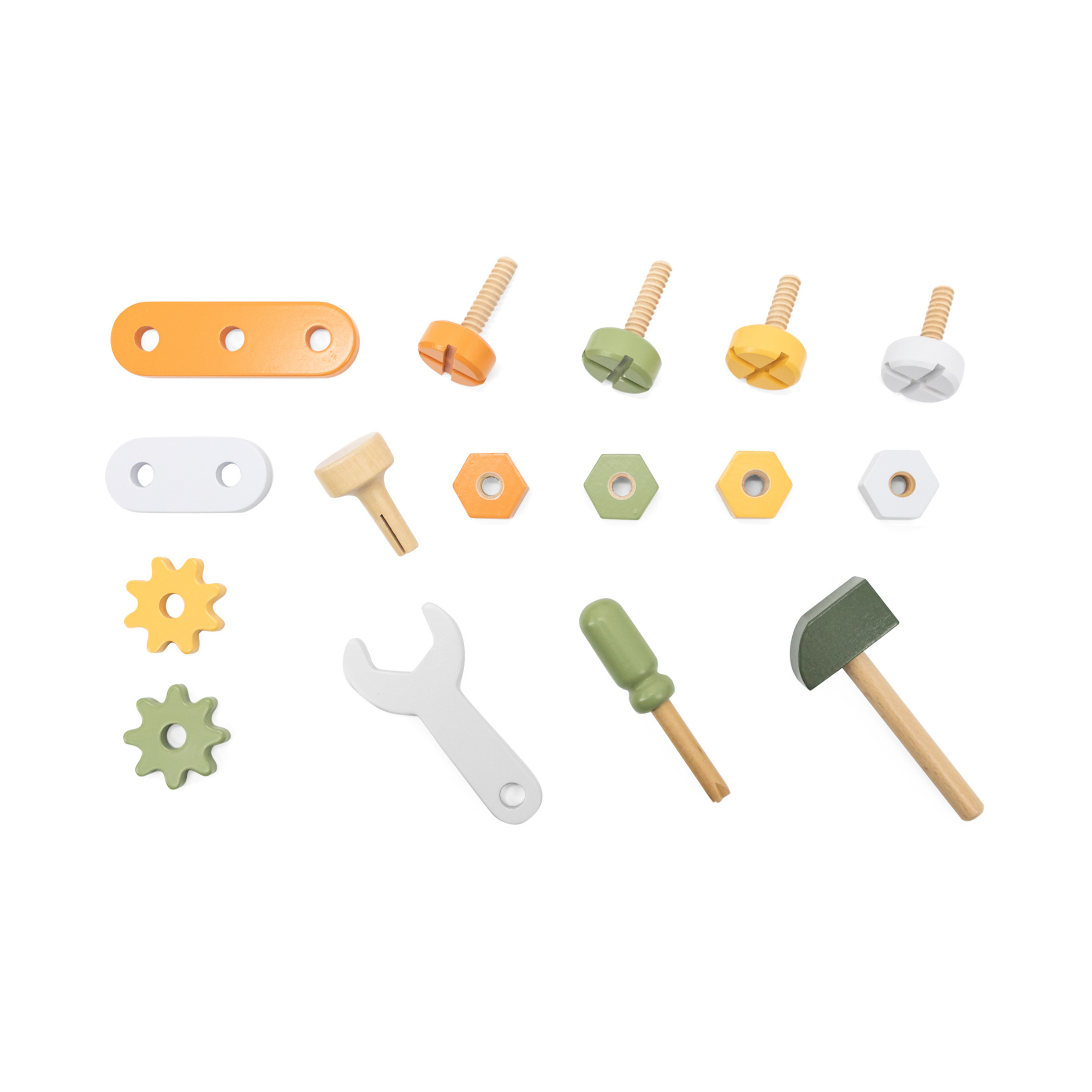 PolarB Wooden Tool Box Set by, DIY Role Play Kit with Hammer, Wrench, Screwdriver, Bolts, Nuts and Gears, Educational Toy for Toddlers, Ages 3 and Up