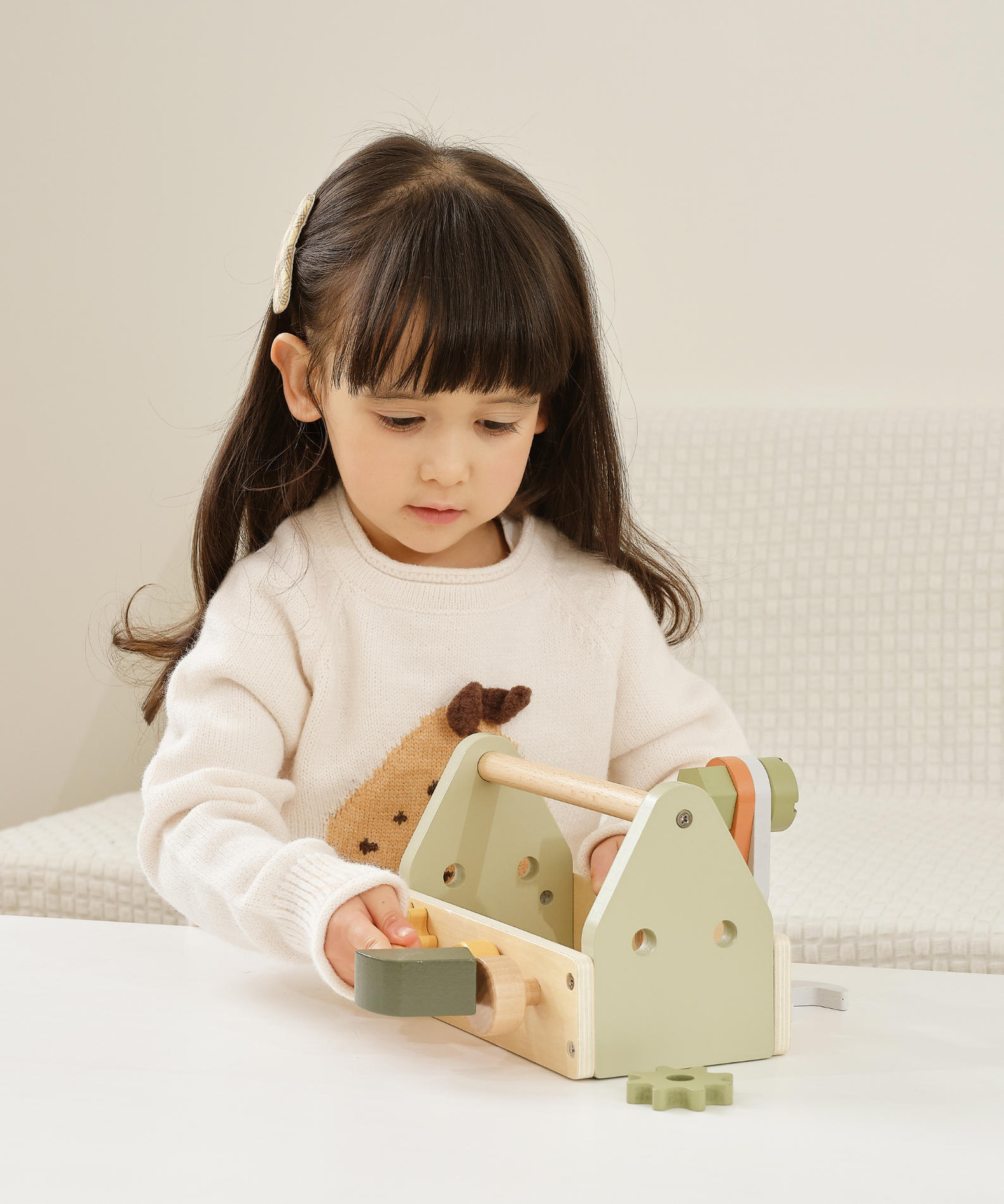 PolarB Wooden Tool Box Set by, DIY Role Play Kit with Hammer, Wrench, Screwdriver, Bolts, Nuts and Gears, Educational Toy for Toddlers, Ages 3 and Up