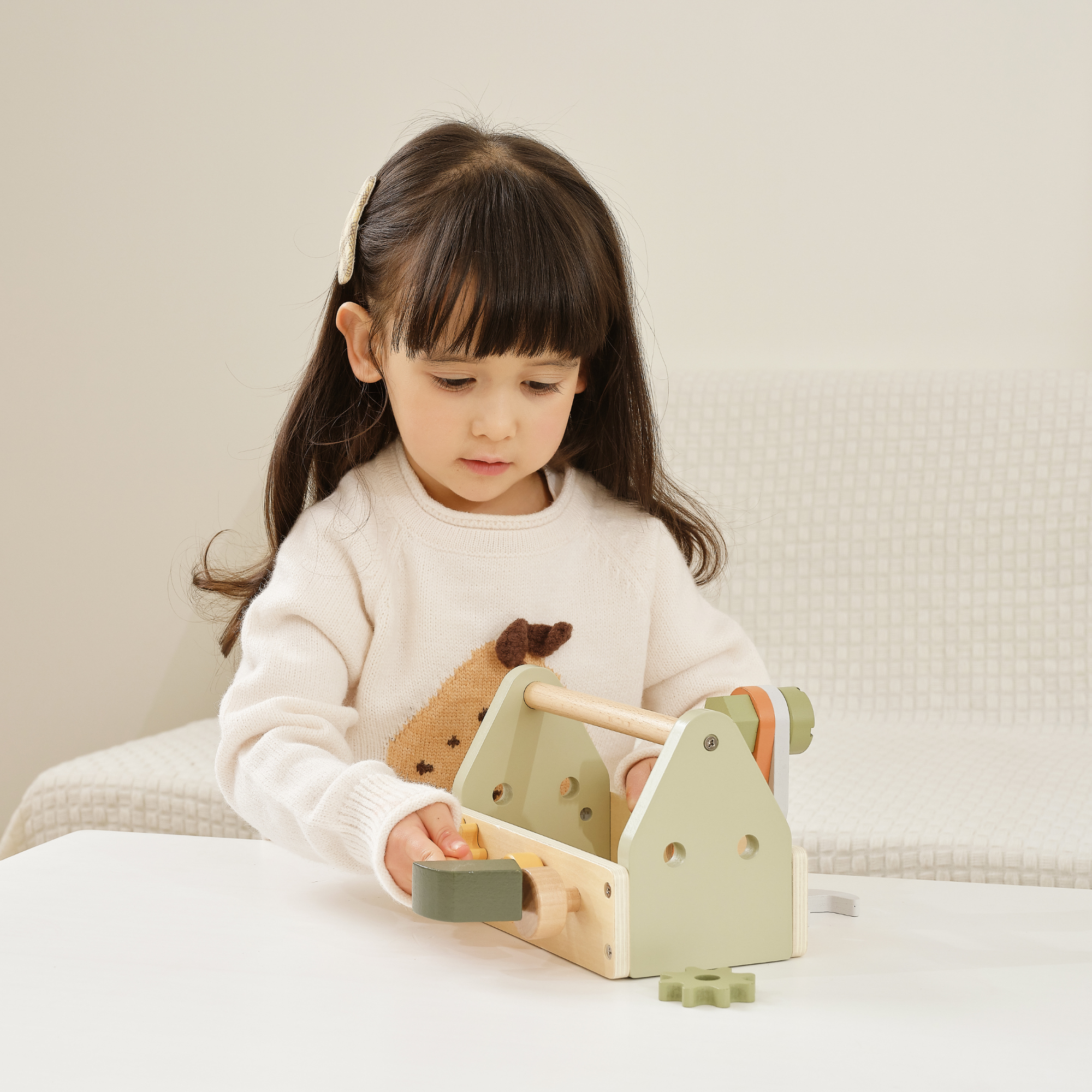 PolarB Wooden Tool Box Set by, DIY Role Play Kit with Hammer, Wrench, Screwdriver, Bolts, Nuts and Gears, Educational Toy for Toddlers, Ages 3 and Up