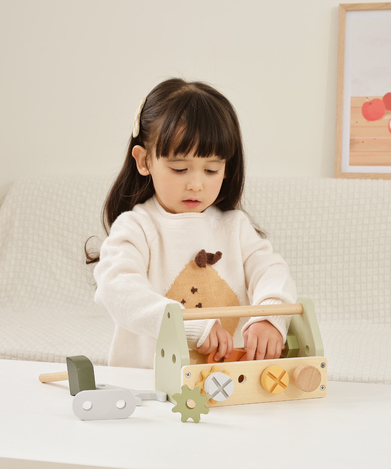 PolarB Wooden Tool Box Set by, DIY Role Play Kit with Hammer, Wrench, Screwdriver, Bolts, Nuts and Gears, Educational Toy for Toddlers, Ages 3 and Up