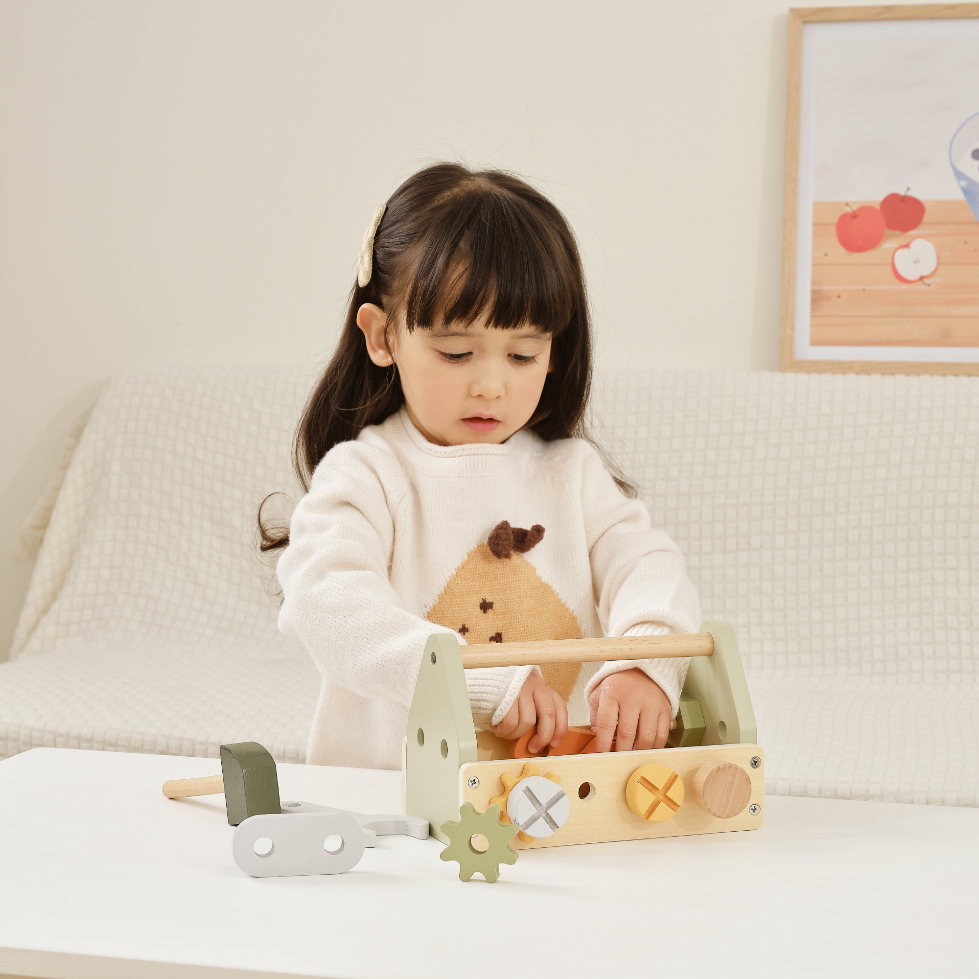 PolarB Wooden Tool Box Set by, DIY Role Play Kit with Hammer, Wrench, Screwdriver, Bolts, Nuts and Gears, Educational Toy for Toddlers, Ages 3 and Up