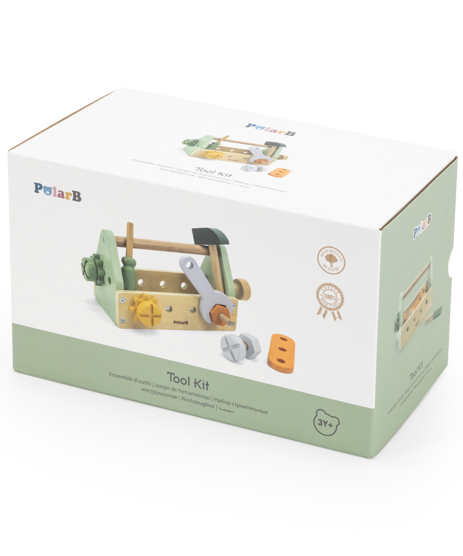 PolarB Wooden Tool Box Set by, DIY Role Play Kit with Hammer, Wrench, Screwdriver, Bolts, Nuts and Gears, Educational Toy for Toddlers, Ages 3 and Up