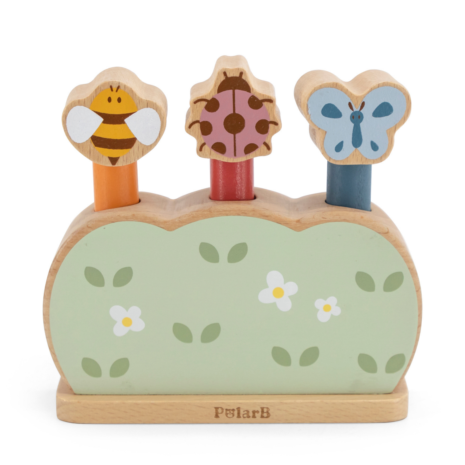 PolarB Wooden Pop-Up Garden Toy for Toddlers, Jumping Animal Peg Game for Fine Motor Skills, Hand-Eye Coordination and Cause-and-Effect Learning, Age 18 Months+