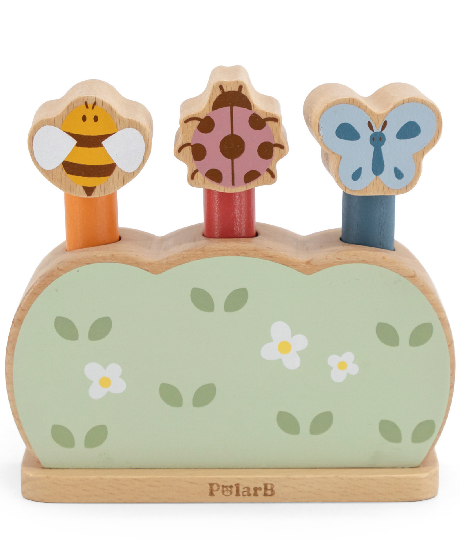 PolarB Wooden Pop-Up Garden Toy for Toddlers, Jumping Animal Peg Game for Fine Motor Skills, Hand-Eye Coordination and Cause-and-Effect Learning, Age 18 Months+