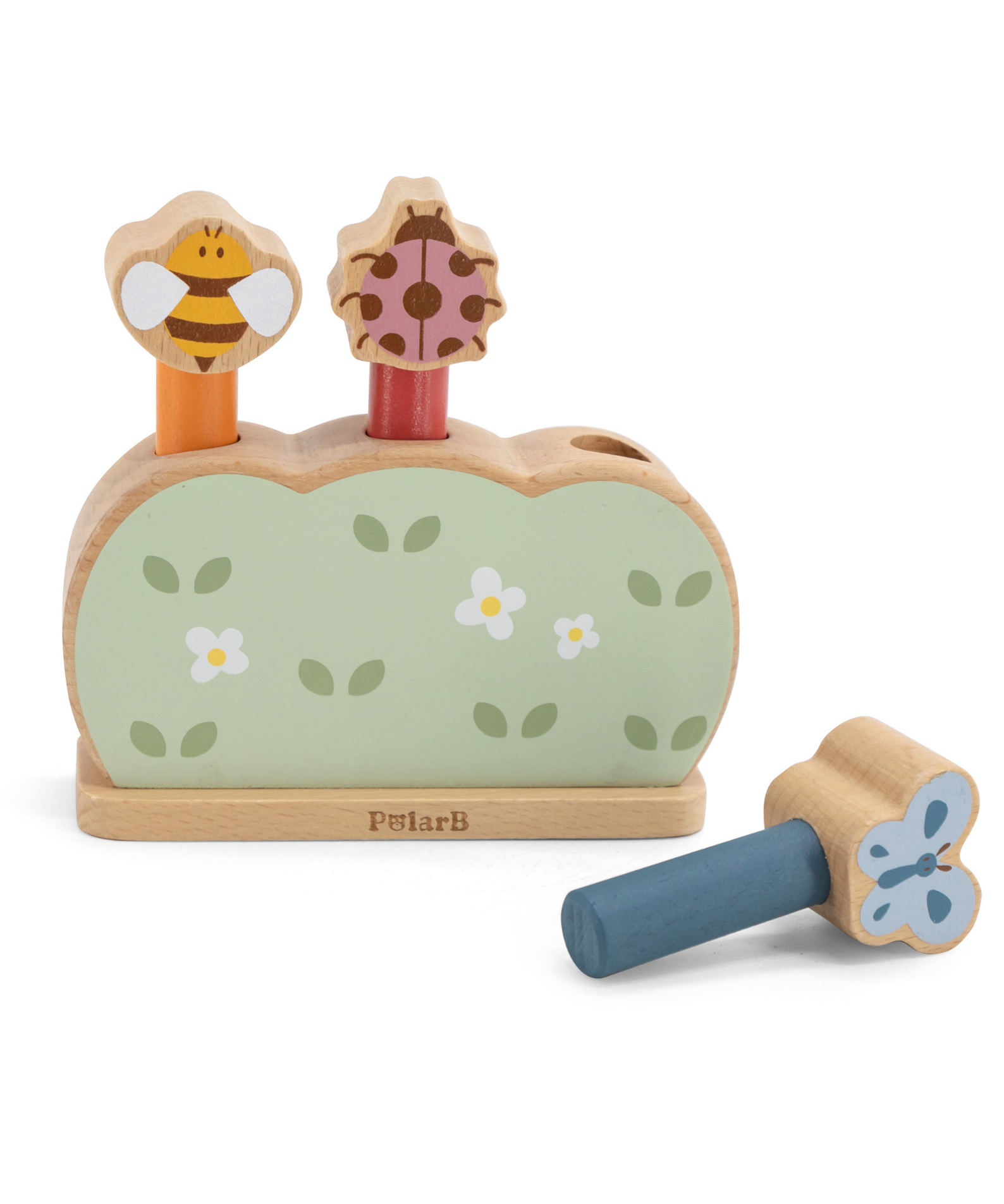 PolarB Wooden Pop-Up Garden Toy for Toddlers, Jumping Animal Peg Game for Fine Motor Skills, Hand-Eye Coordination and Cause-and-Effect Learning, Age 18 Months+
