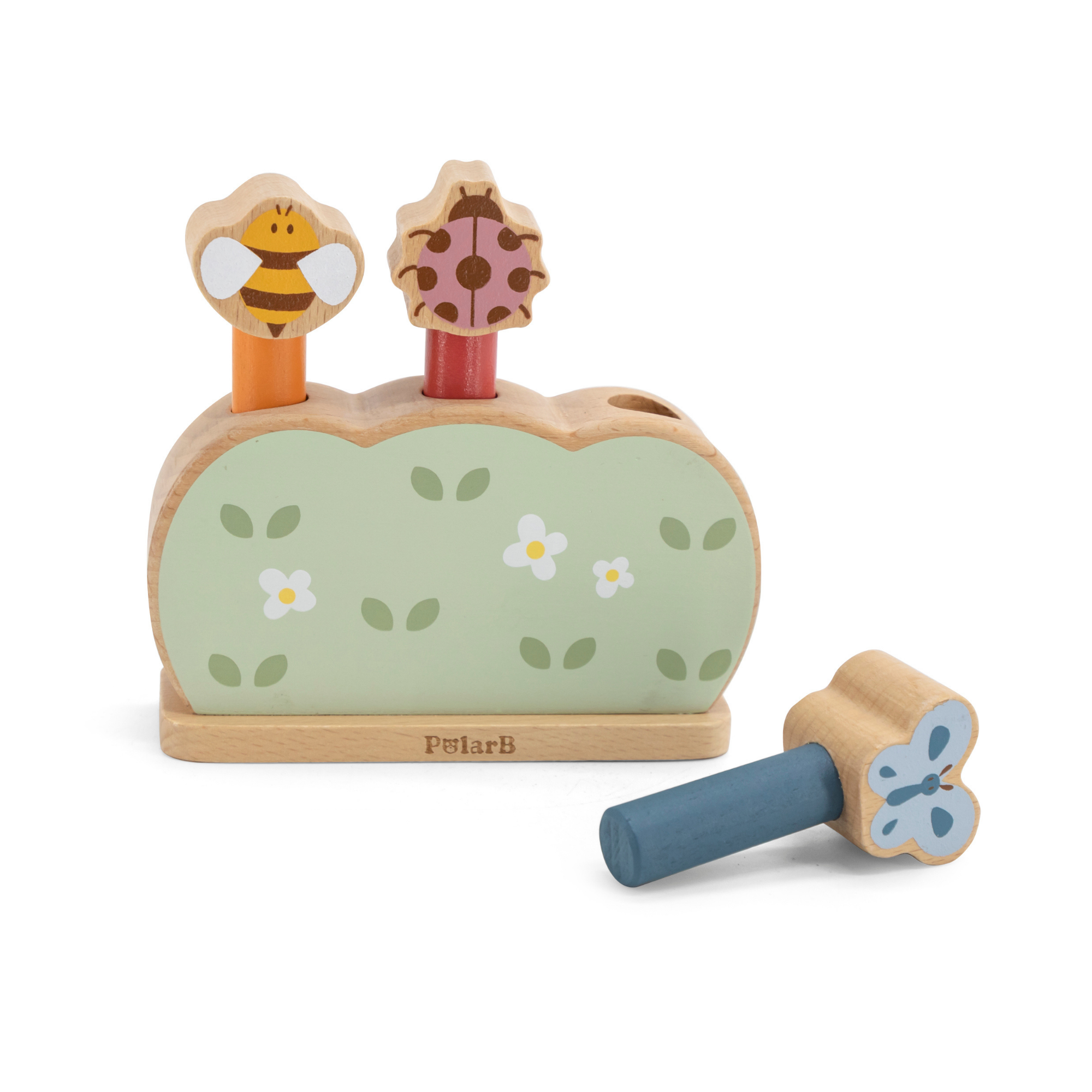 PolarB Wooden Pop-Up Garden Toy for Toddlers, Jumping Animal Peg Game for Fine Motor Skills, Hand-Eye Coordination and Cause-and-Effect Learning, Age 18 Months+