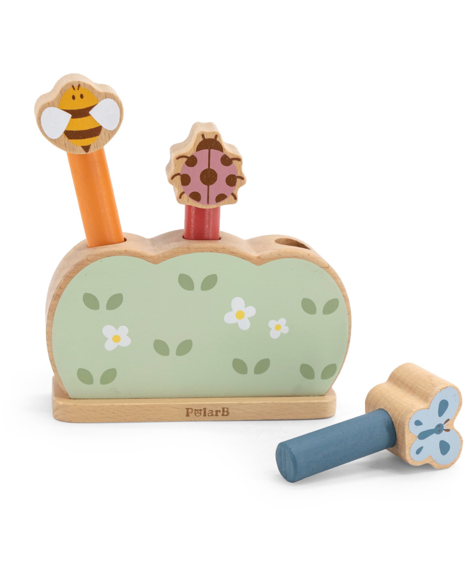 PolarB Wooden Pop-Up Garden Toy for Toddlers, Jumping Animal Peg Game for Fine Motor Skills, Hand-Eye Coordination and Cause-and-Effect Learning, Age 18 Months+