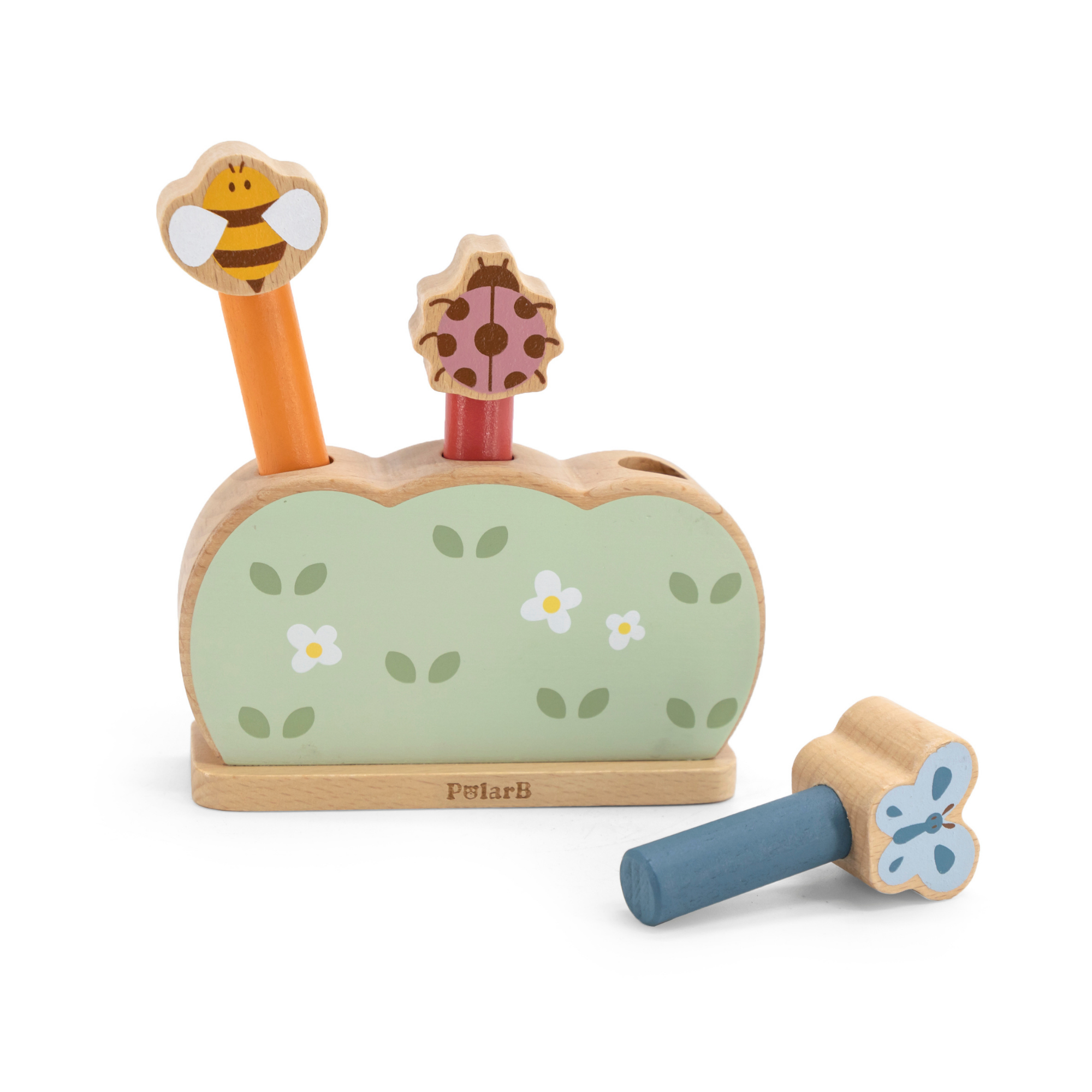 PolarB Wooden Pop-Up Garden Toy for Toddlers, Jumping Animal Peg Game for Fine Motor Skills, Hand-Eye Coordination and Cause-and-Effect Learning, Age 18 Months+