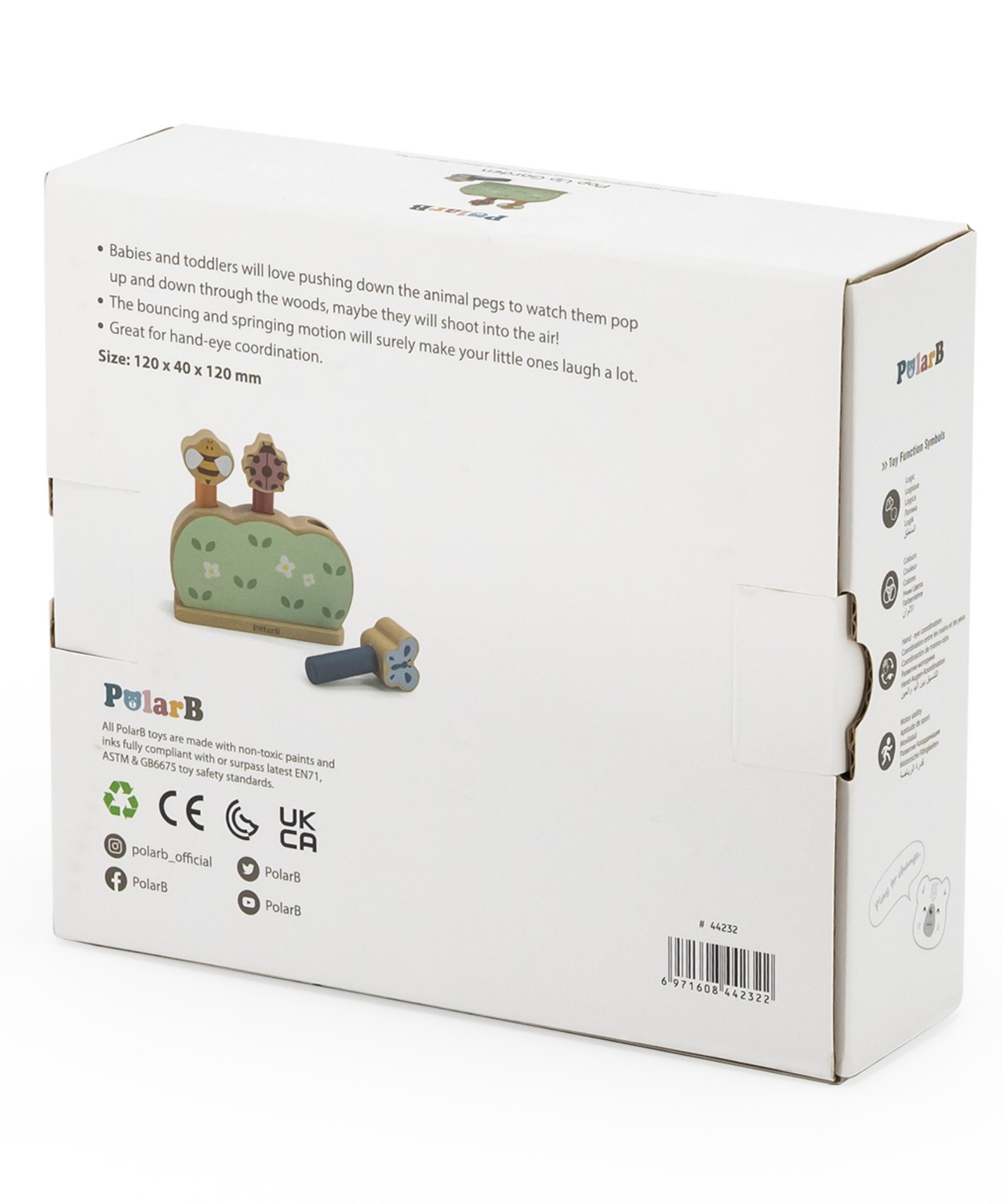 PolarB Wooden Pop-Up Garden Toy for Toddlers, Jumping Animal Peg Game for Fine Motor Skills, Hand-Eye Coordination and Cause-and-Effect Learning, Age 18 Months+