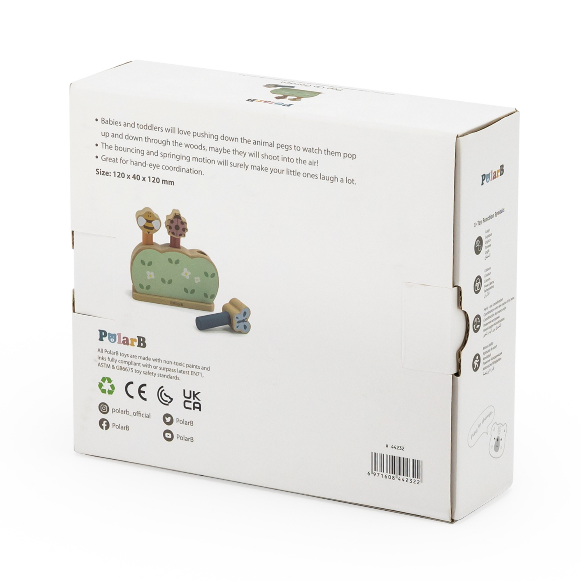 PolarB Wooden Pop-Up Garden Toy for Toddlers, Jumping Animal Peg Game for Fine Motor Skills, Hand-Eye Coordination and Cause-and-Effect Learning, Age 18 Months+