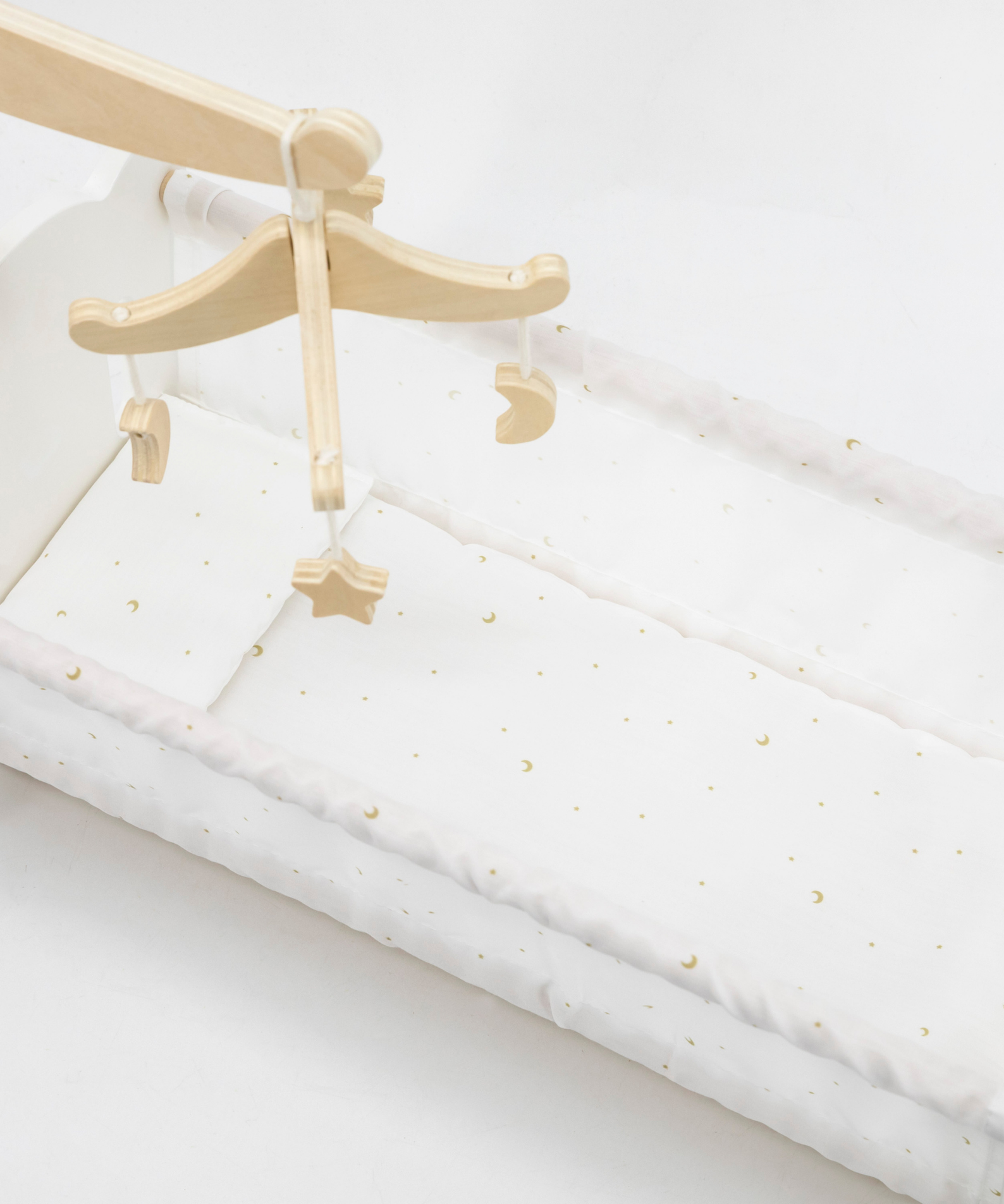 PolarB Wooden Doll Cradle by , Solid Wood Rocking Cot with Pillow, Blanket, and Crib Mobile, Fits Dolls Up to 38 cm, Ages 3+